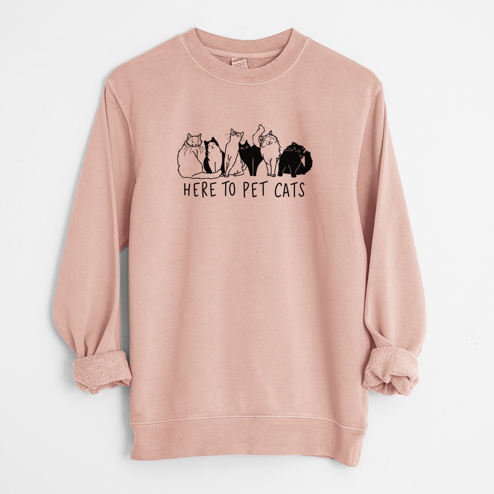 Here to Pet Cats - Unisex Pigment Dyed Crew Sweatshirt in Dusty Pink