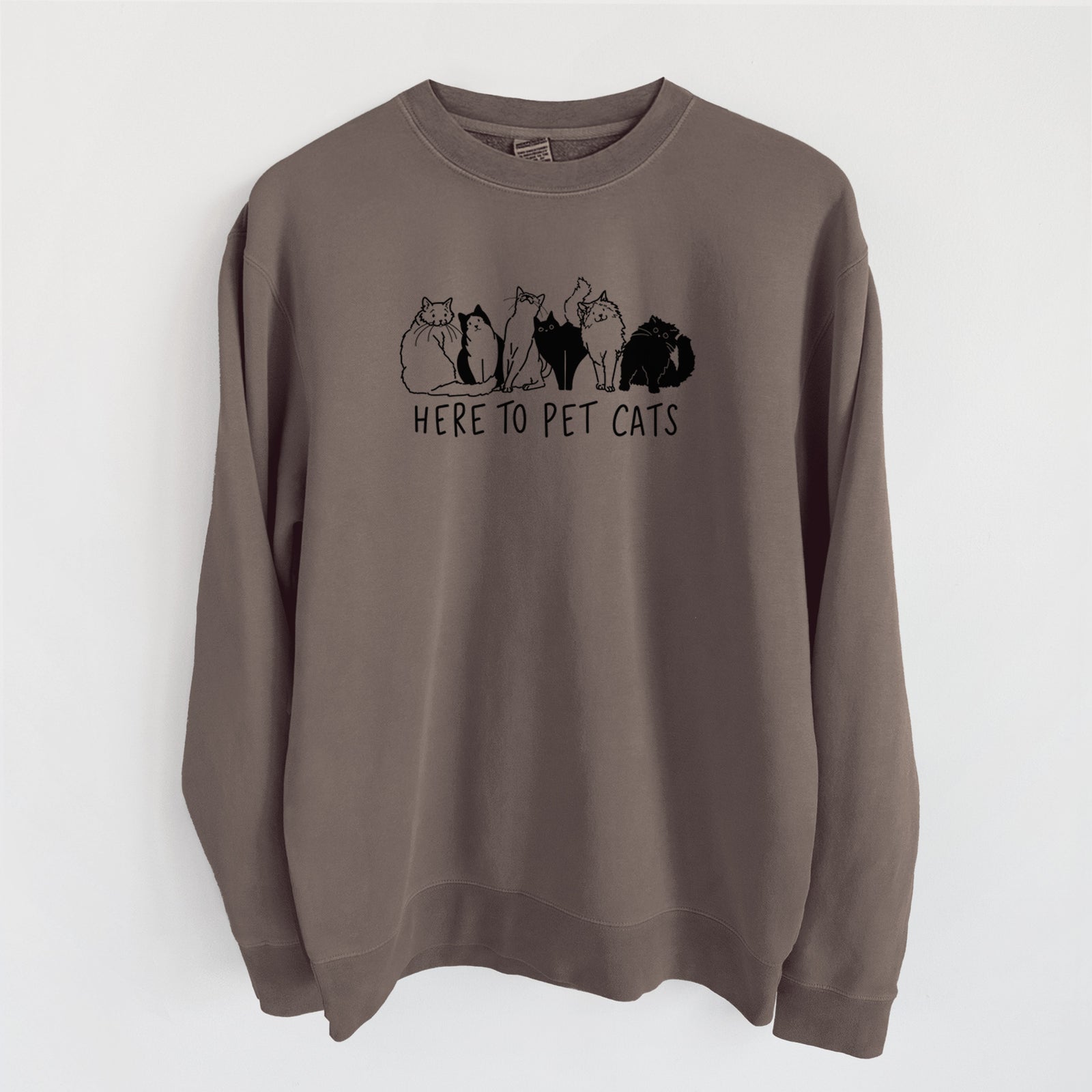 Here to Pet Cats - Unisex Pigment Dyed Crew Sweatshirt in Espresso