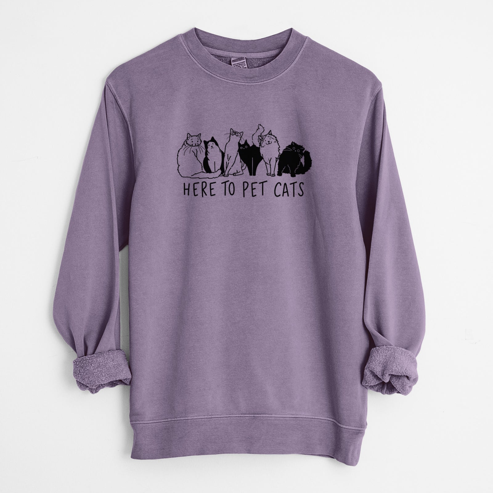 Here to Pet Cats - Unisex Pigment Dyed Crew Sweatshirt in Plum