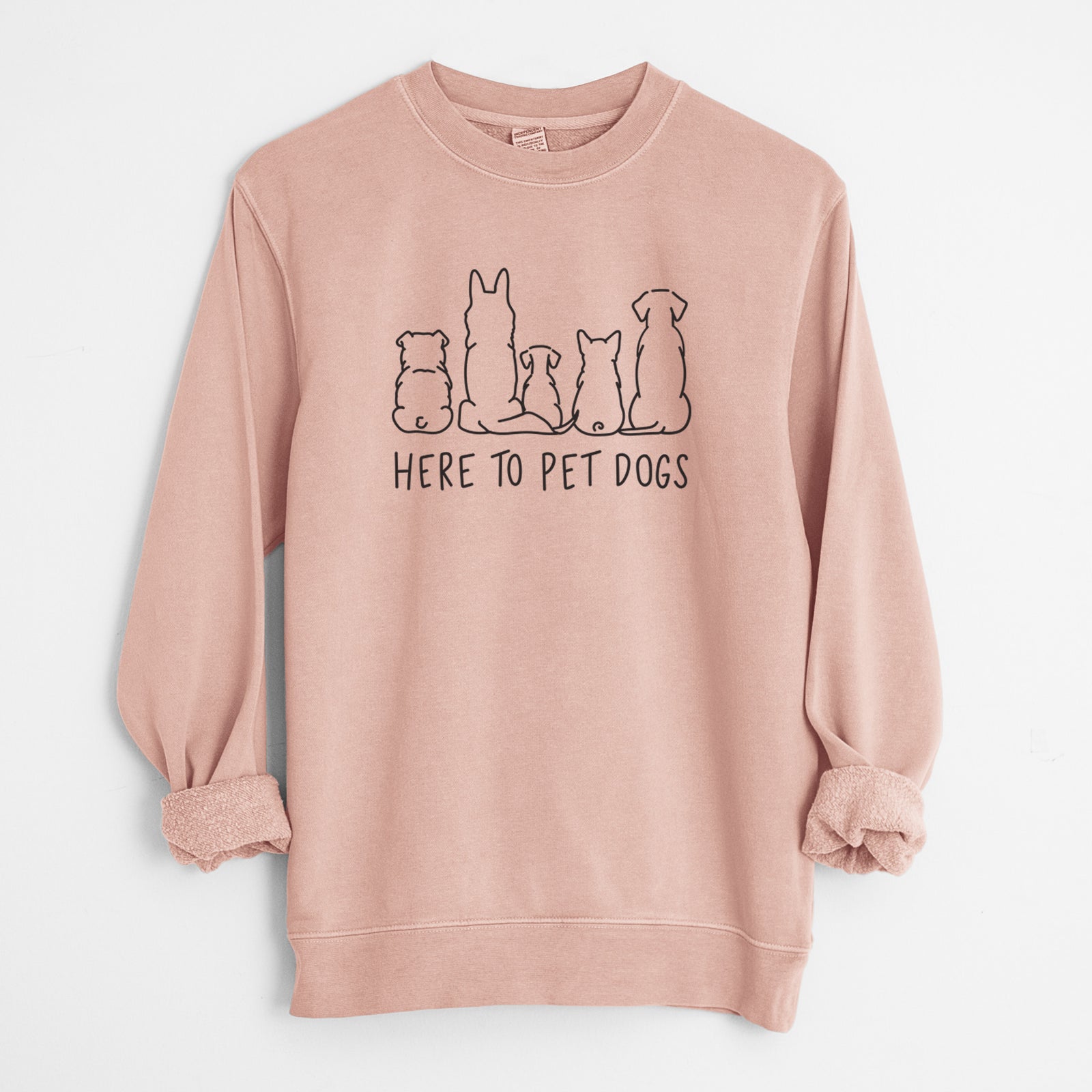Here To Pet Dogs - Unisex Pigment Dyed Crew Sweatshirt in Dusty Pink