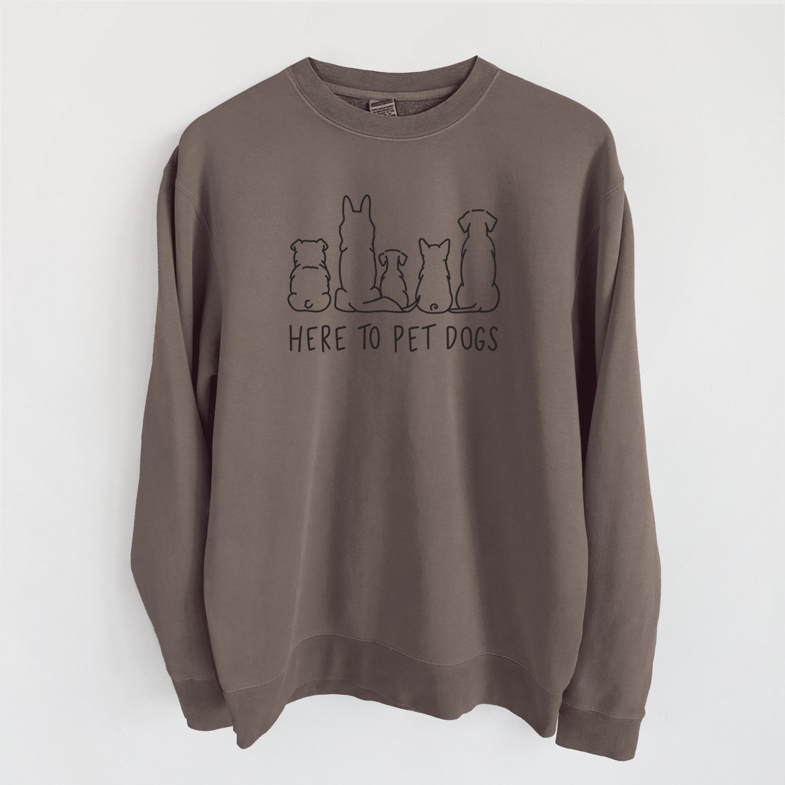 Here To Pet Dogs - Unisex Pigment Dyed Crew Sweatshirt in Espresso