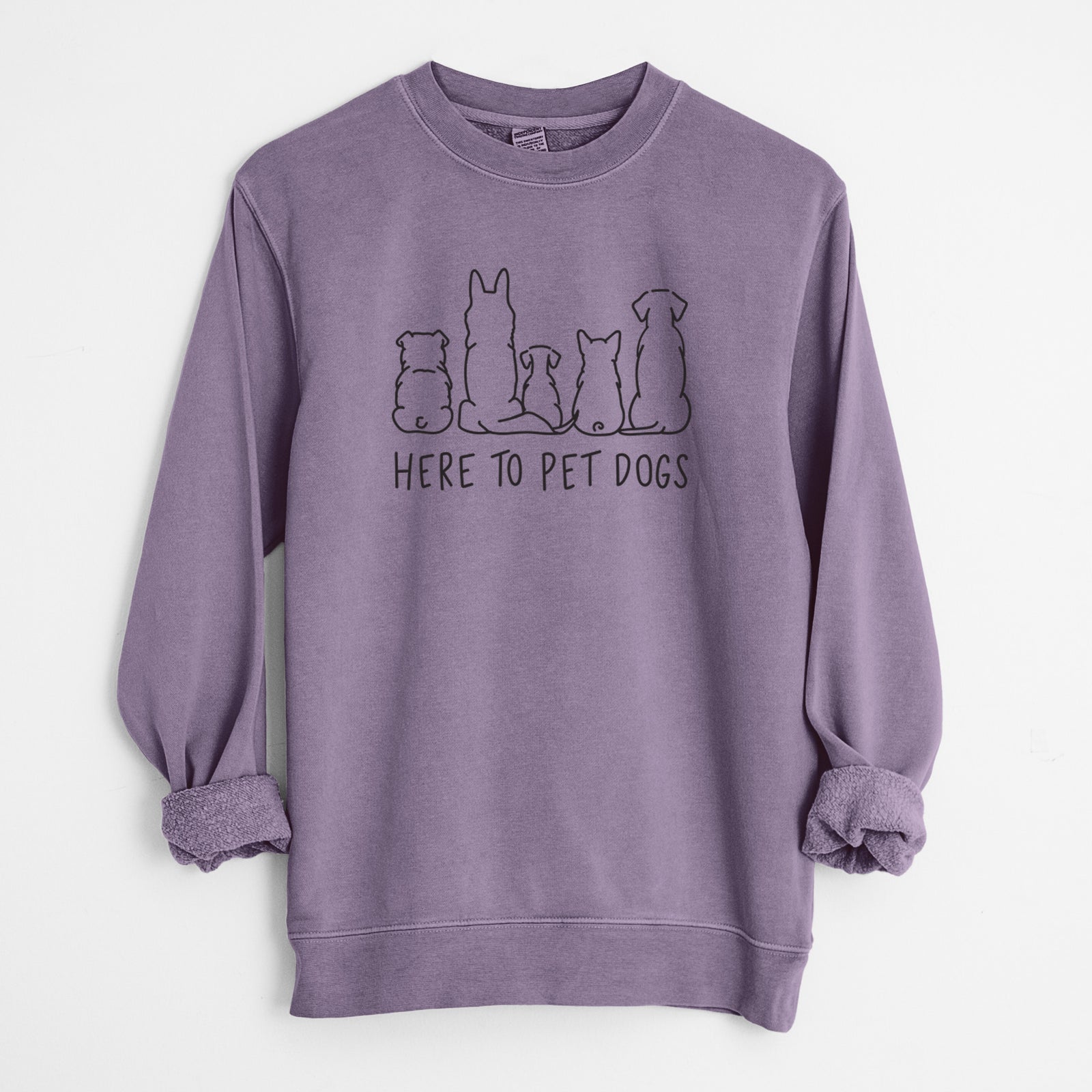 Here To Pet Dogs - Unisex Pigment Dyed Crew Sweatshirt in Plum