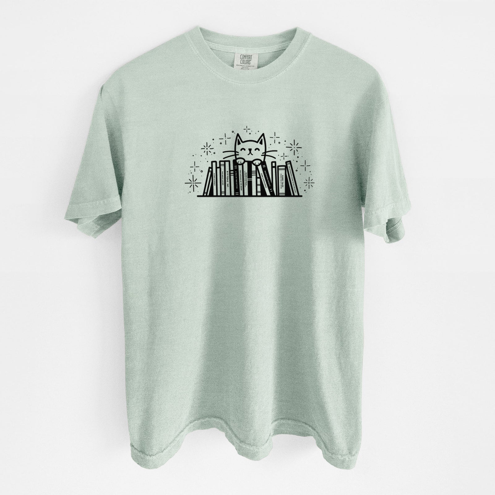 Kitty Library - Feline Behind Books - Unisex Comfort Colors Garment-Dyed Heavyweight T-shirt in Bay