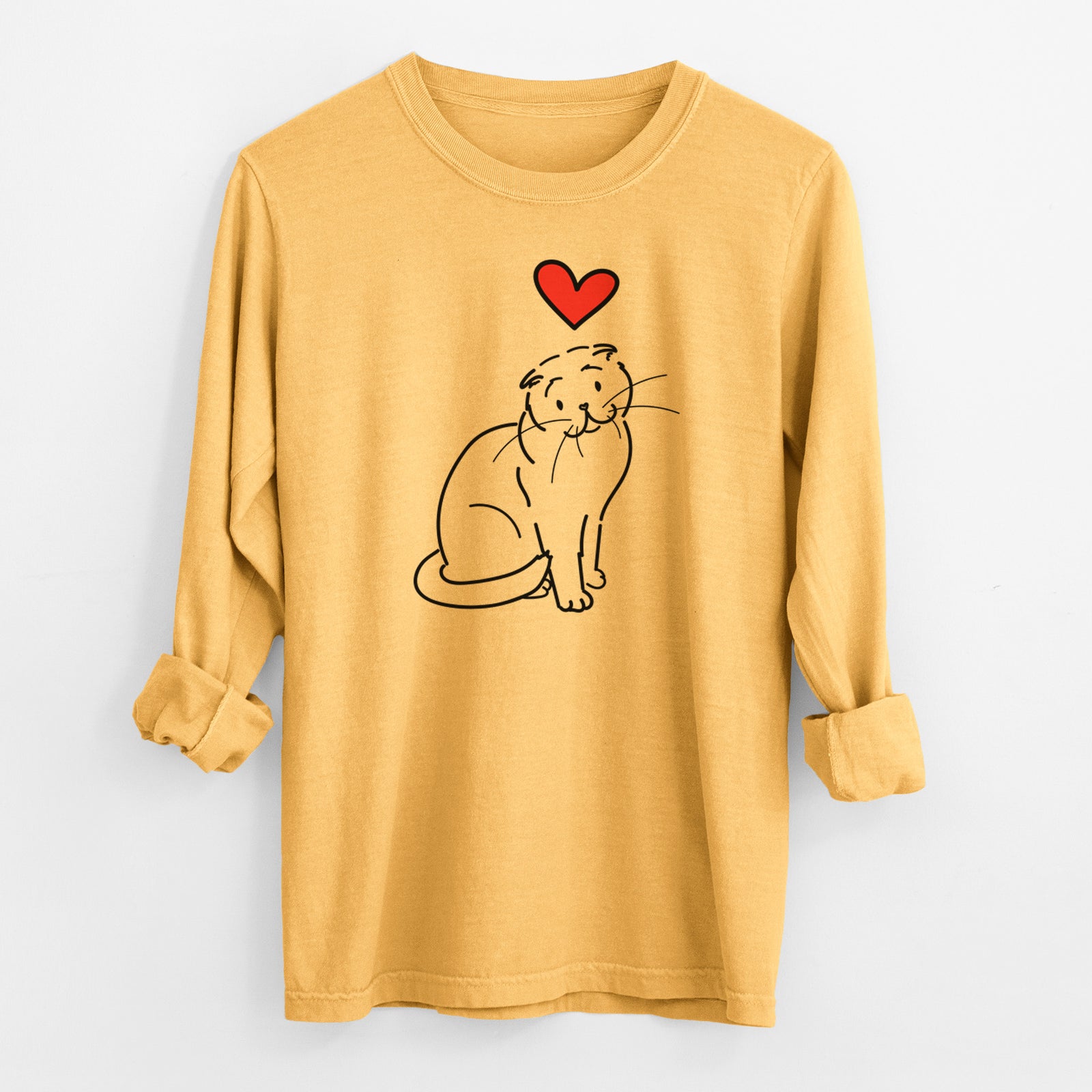 Love Always Scottish Fold Cat - Hank - Heavyweight 100% Cotton Long Sleeve