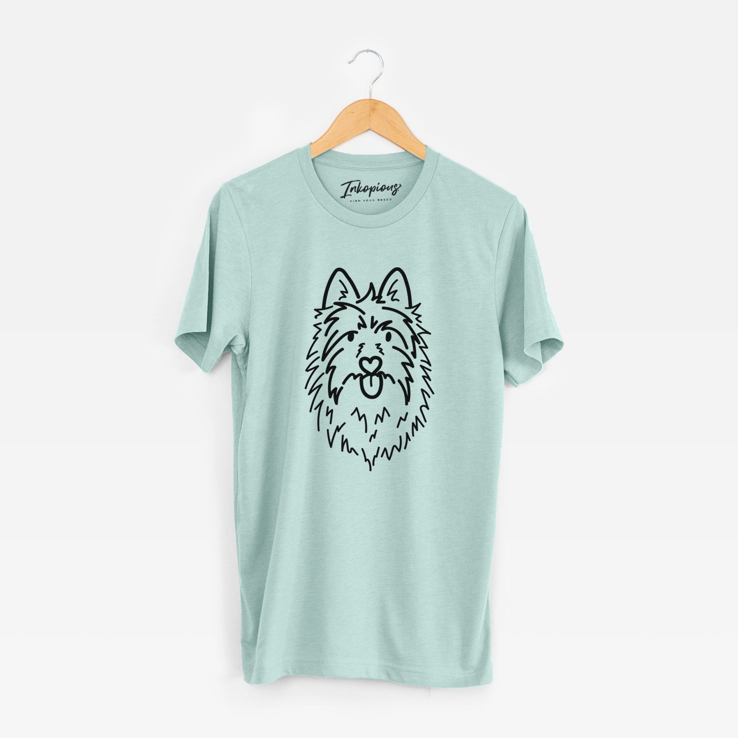 Minimalist line drawing of Digger the Australian Terrier on a Heather Sage Unisex crewneck