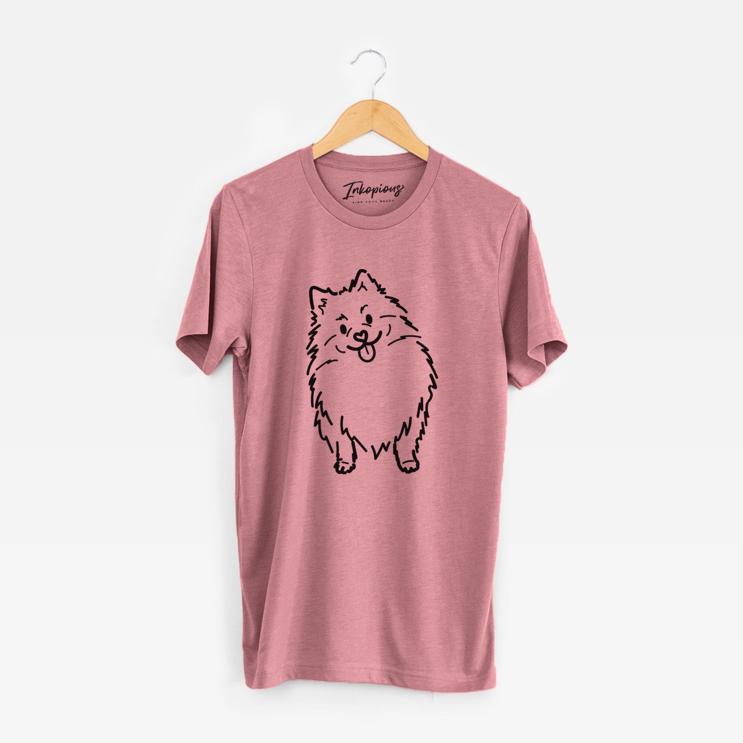 Minimalist line drawing of Fern the Pomeranian on a Mauve Unisex crewneck