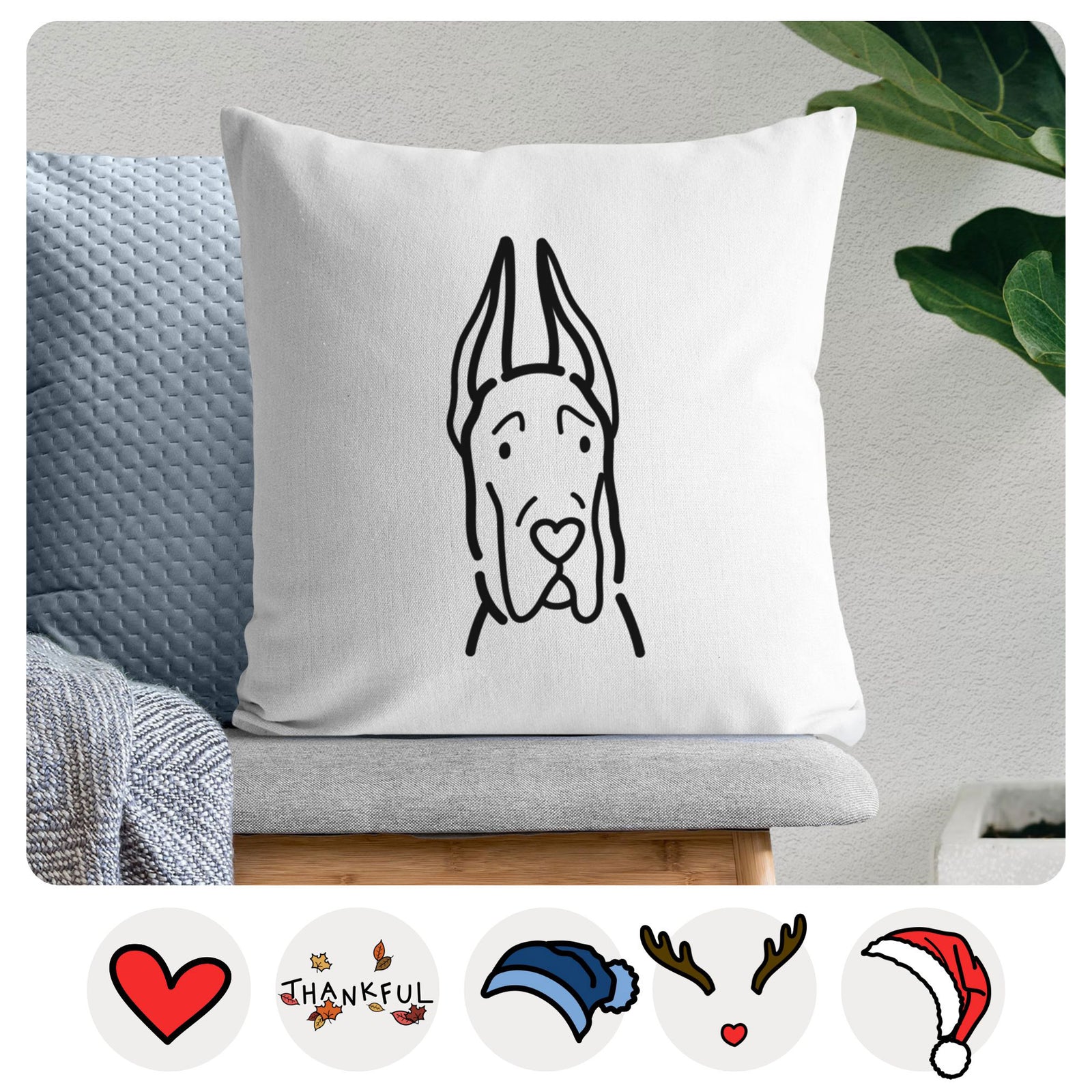 Love Always Great Dane with Cropped Ears - Throw Pillow Cover