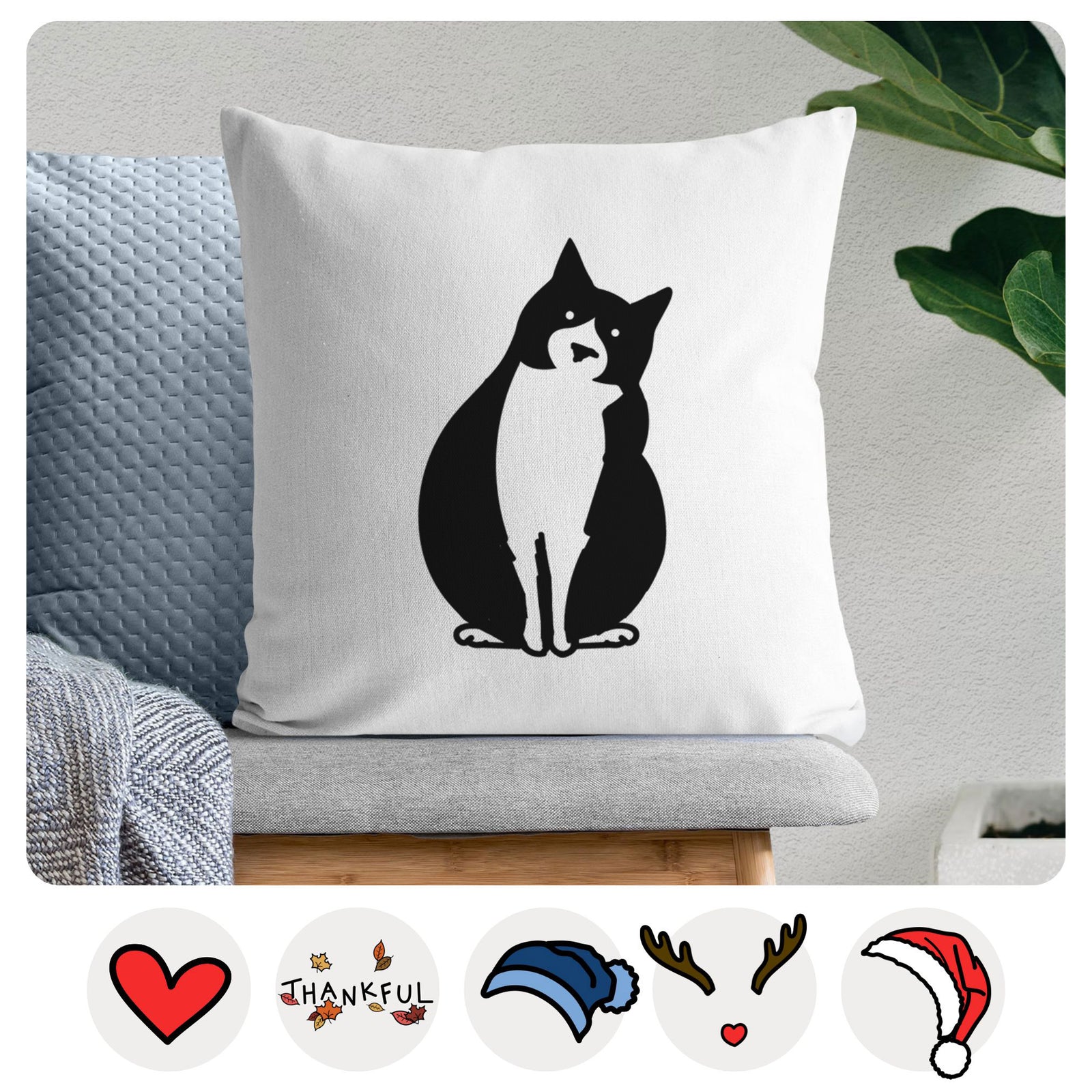 Love Always Tuxedo Cat - Oliver - Throw Pillow Cover