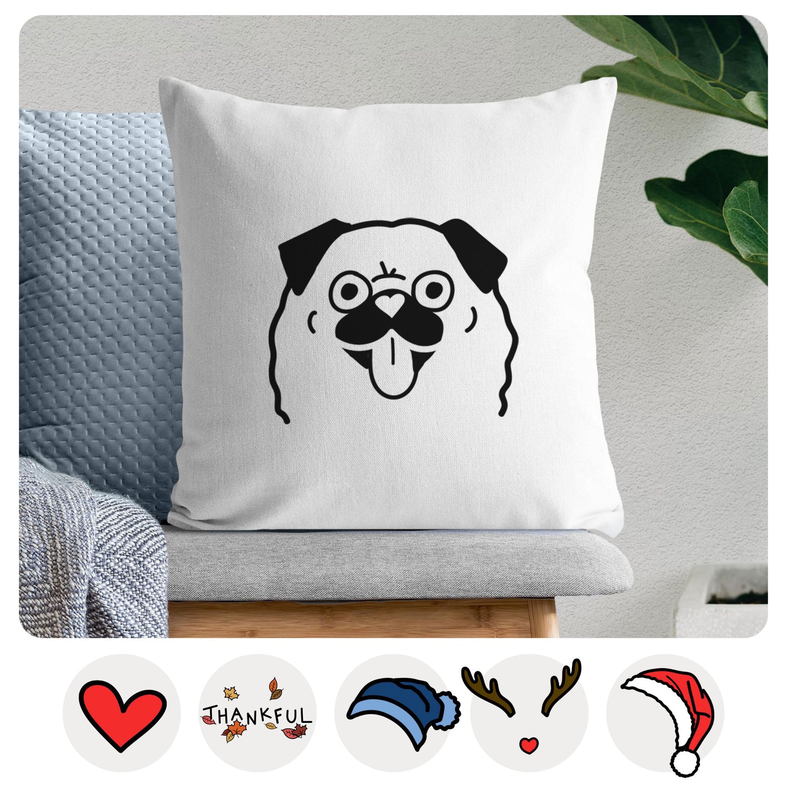 Love Always Pug - Throw Pillow Cover