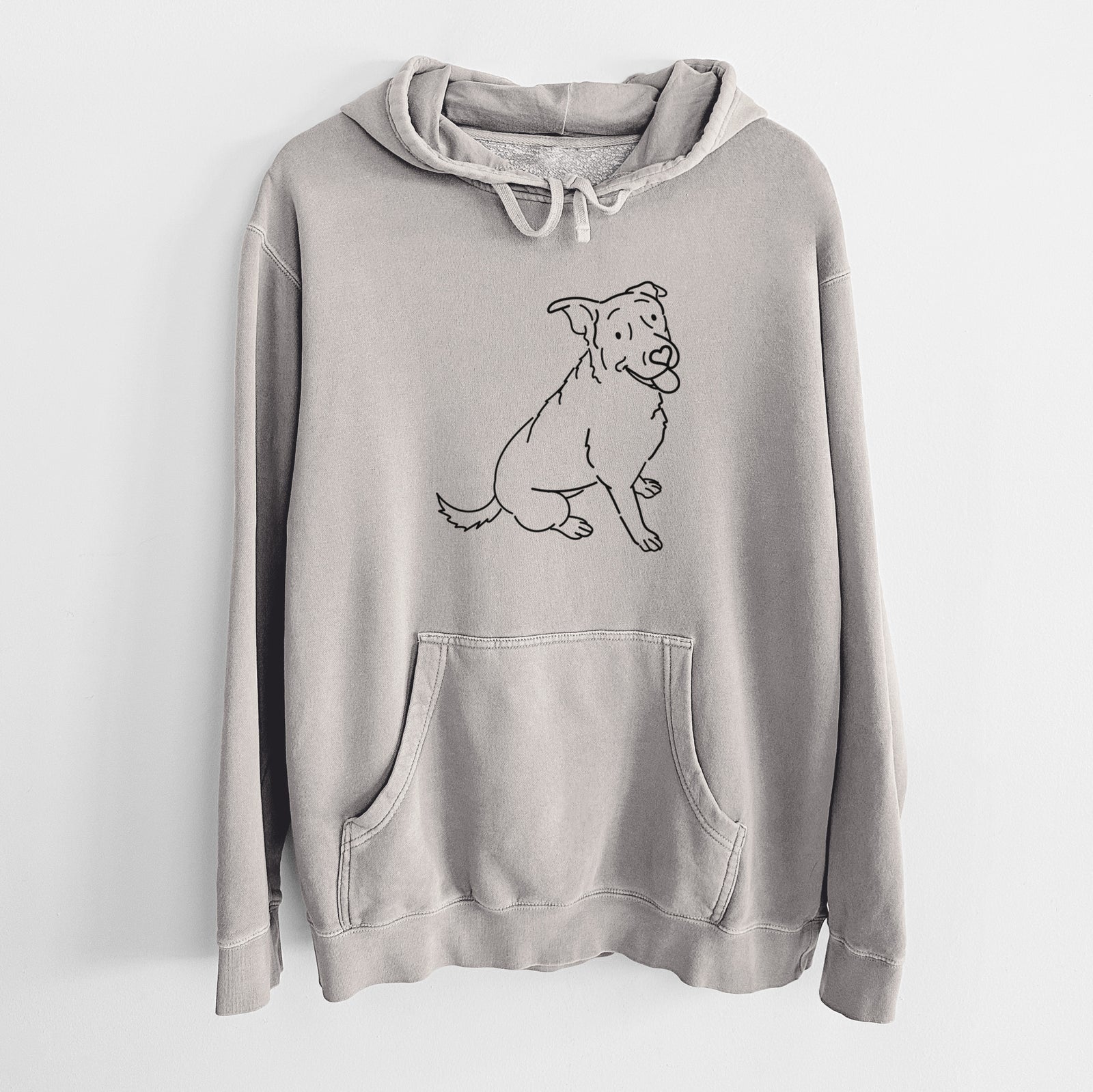 Minimalist line drawing of Rocky the Rottweiler Mix on a Cement Unisex pigment dyed hoodie