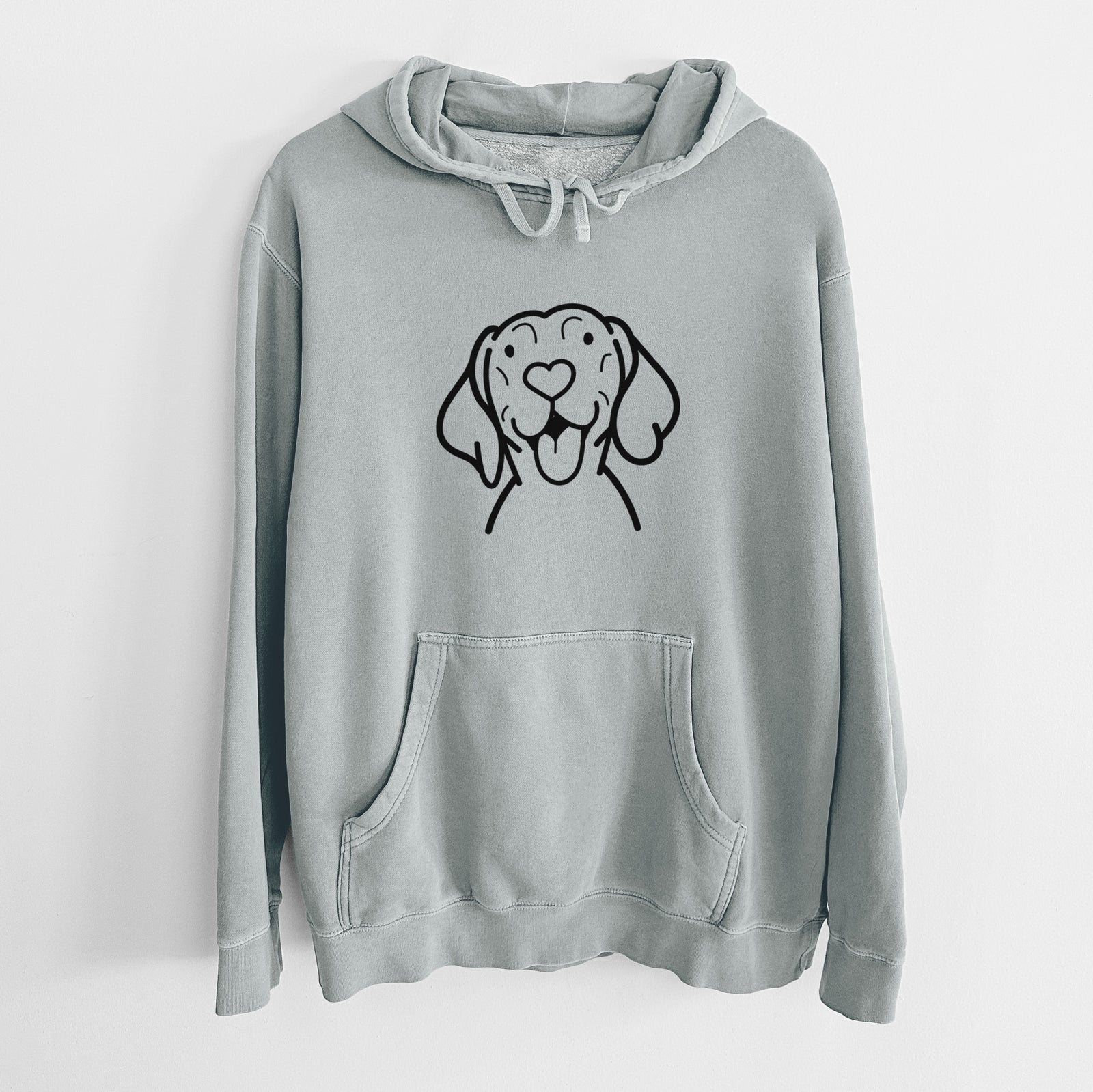 Minimalist line drawing of a Vizsla on a Sage Unisex pigment dyed hoodie