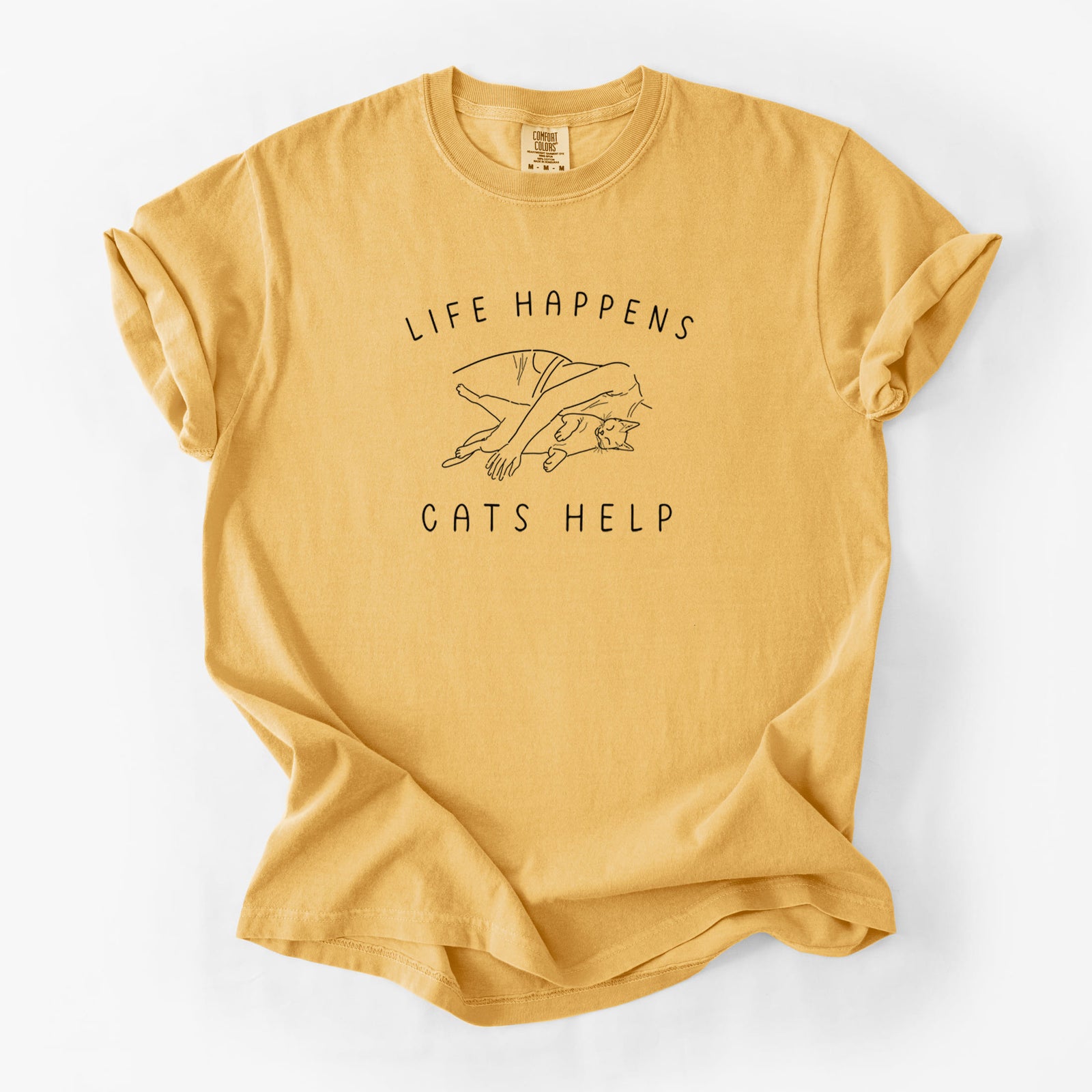 Life Happens Cats Help - Shorthair Cat - Unisex Comfort Colors Garment-Dyed Heavyweight T-shirt in Golden Wheat