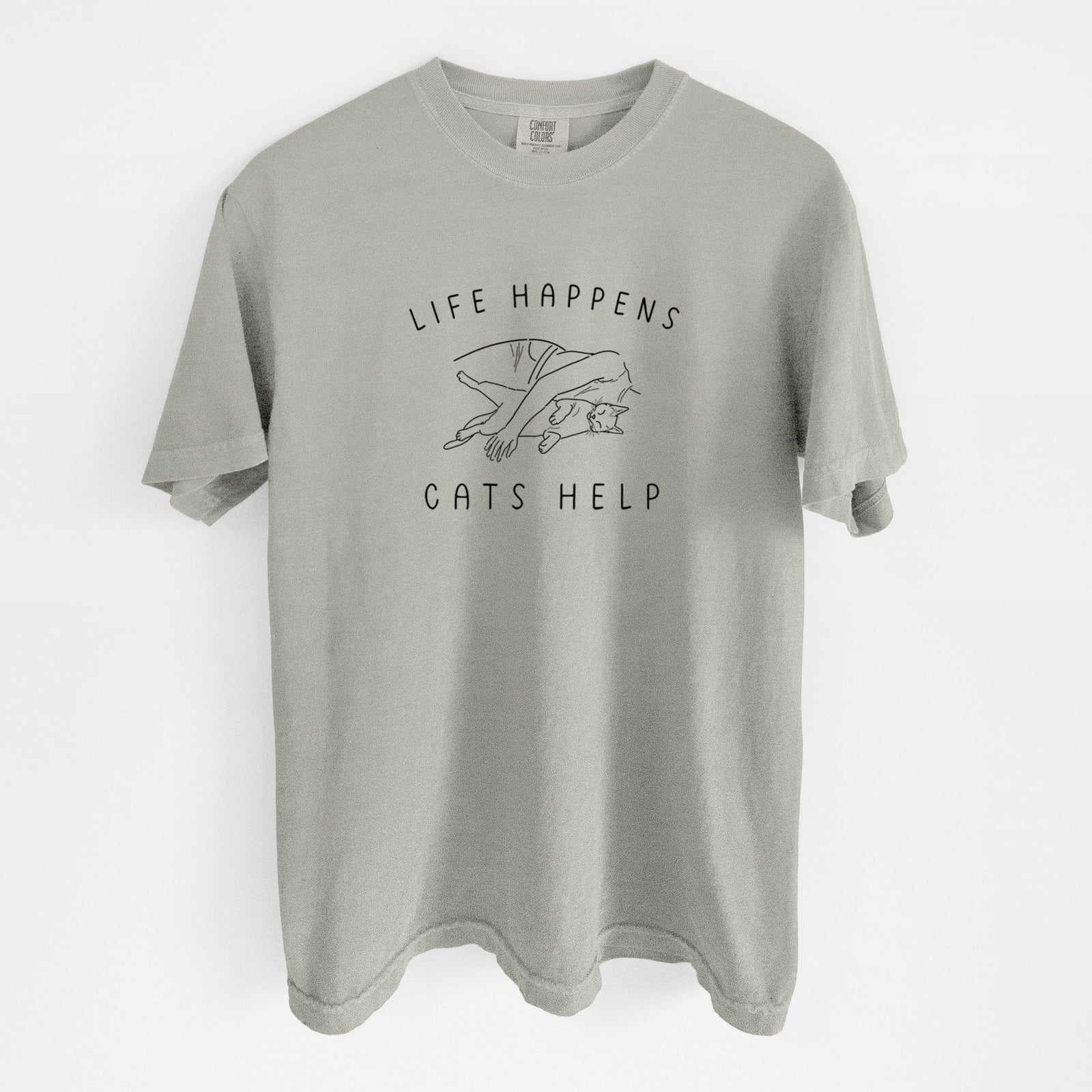 Life Happens Cats Help - Shorthair Cat - Unisex Comfort Colors Garment-Dyed Heavyweight T-shirt in Sandstone