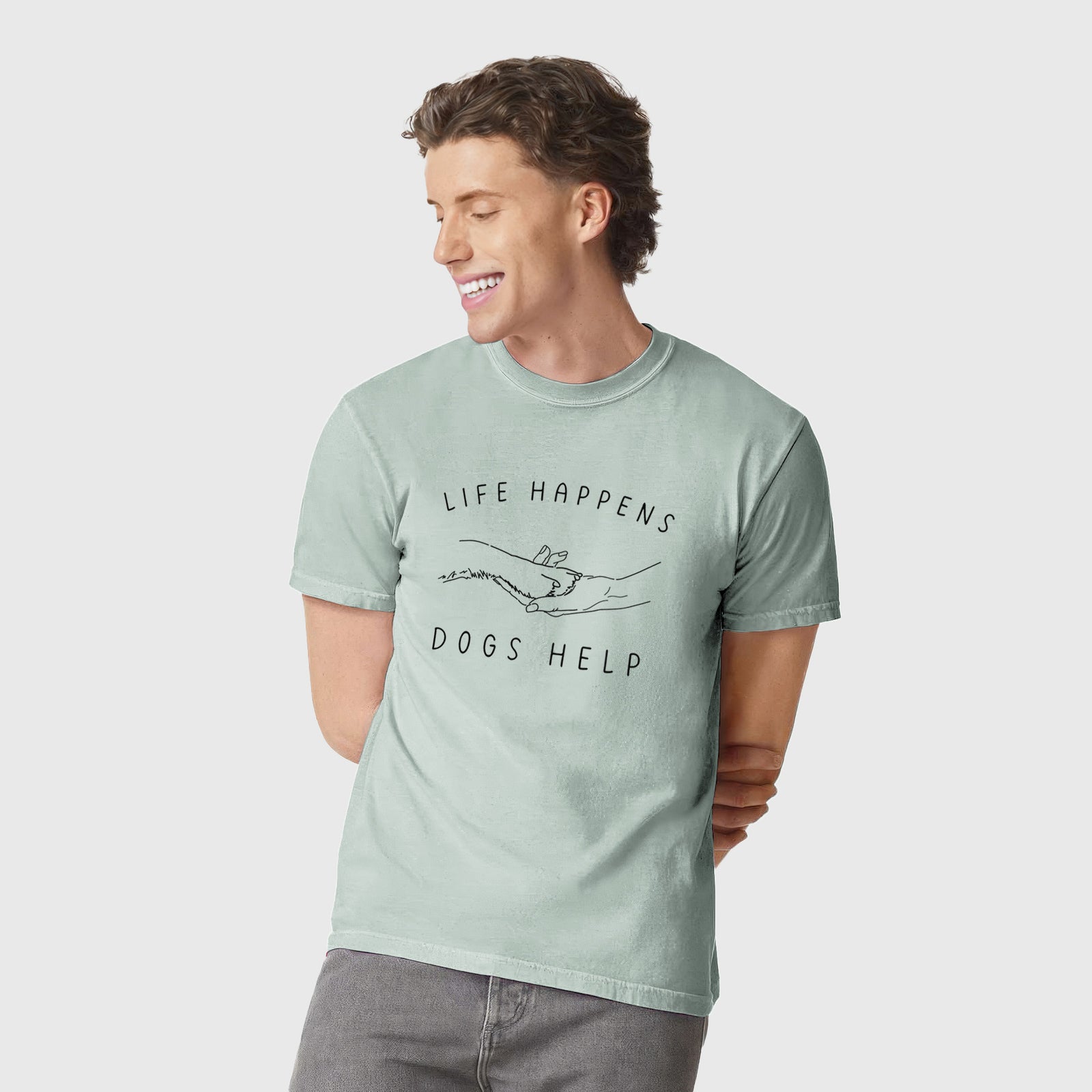 Life Happens Dogs Help - Paw - Unisex Comfort Colors Garment-Dyed Heavyweight T-shirt, worn by model