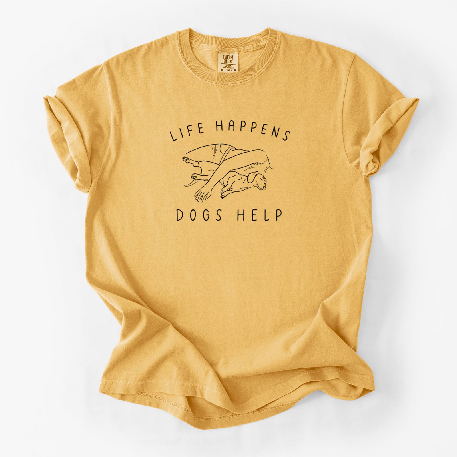 Life Happens Dogs Help - Dachshund - Unisex Comfort Colors Garment-Dyed Heavyweight T-shirt in Golden Wheat