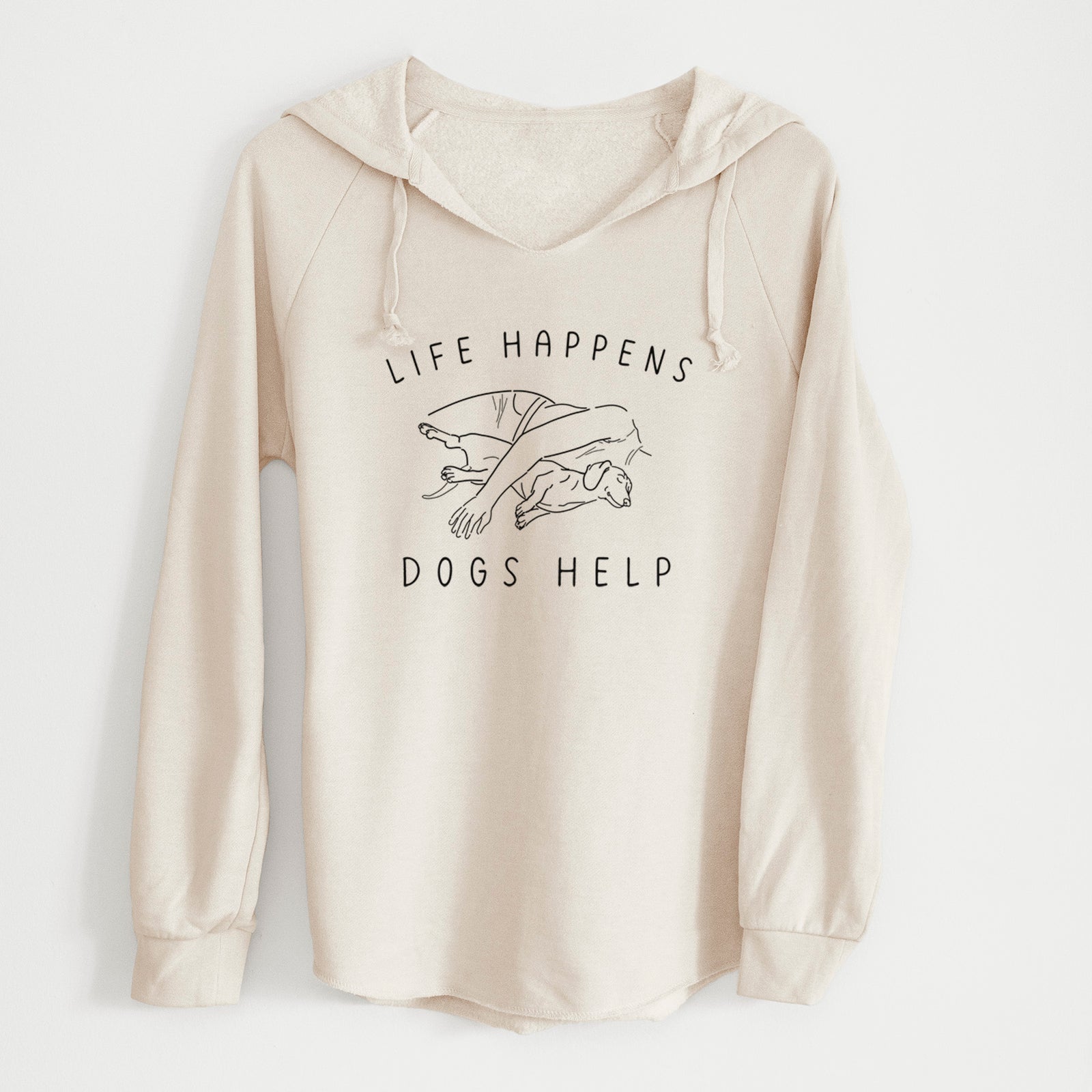 'Life Happens Dogs Help - Dachshund' design on a Bone Cali Wave Hooded Sweatshirt