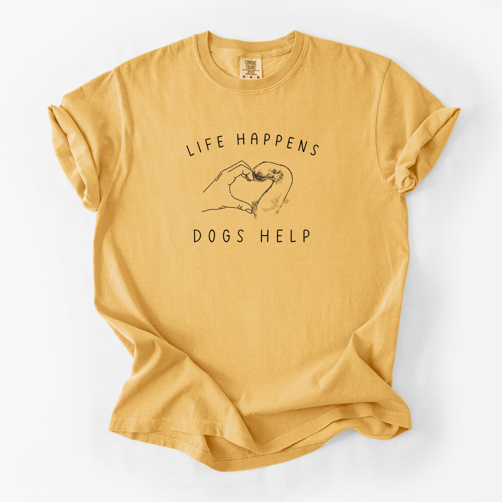 Life Happens Dogs Help - Paw Hand Heart - Unisex Comfort Colors Garment-Dyed Heavyweight T-shirt in Golden Wheat