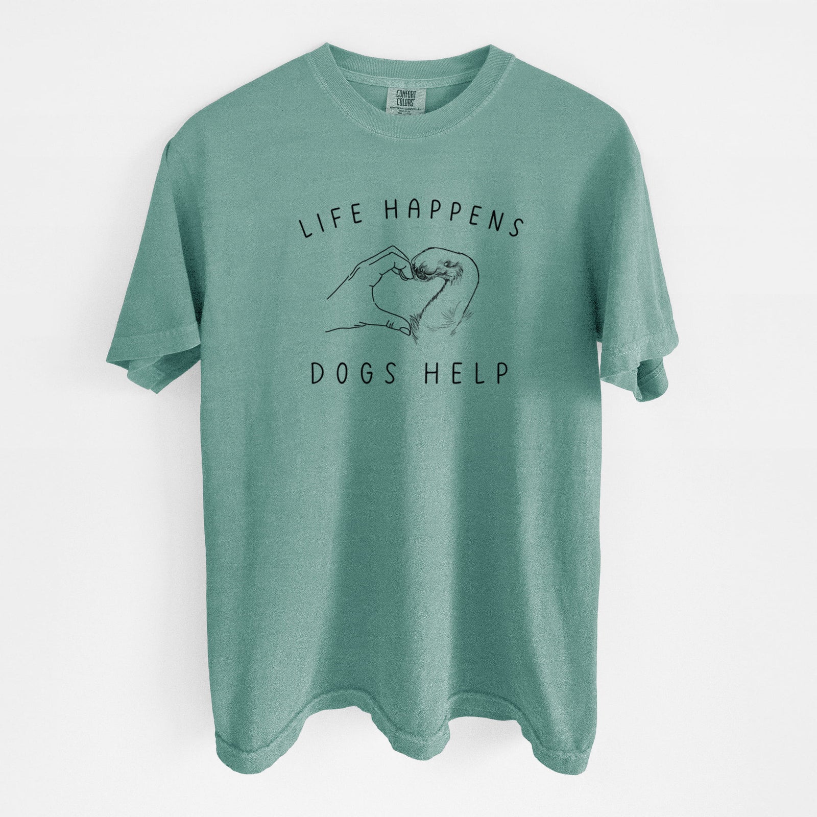 Life Happens Dogs Help - Paw Hand Heart - Unisex Comfort Colors Garment-Dyed Heavyweight T-shirt in Reef Green