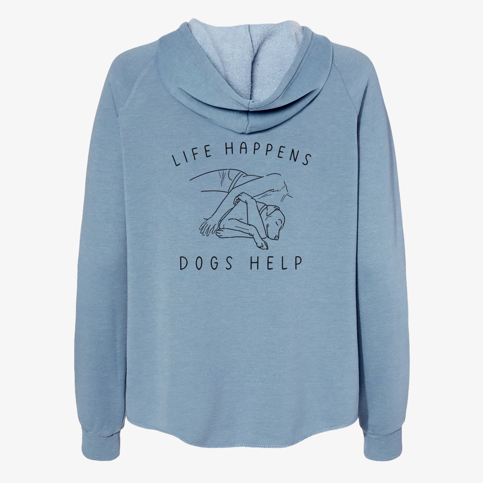 'Life Happens Dogs Help - Labrador' design on a Misty Blue Women's cali wave zip-up sweatshirt