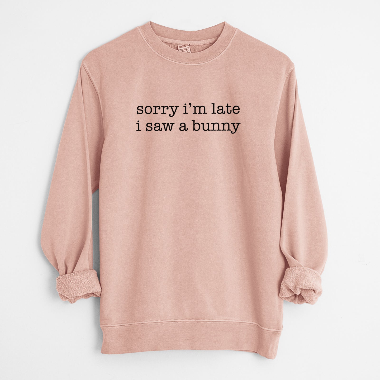 Sorry I'm Late I Saw a Bunny - Unisex Pigment Dyed Crew Sweatshirt in Dusty Pink
