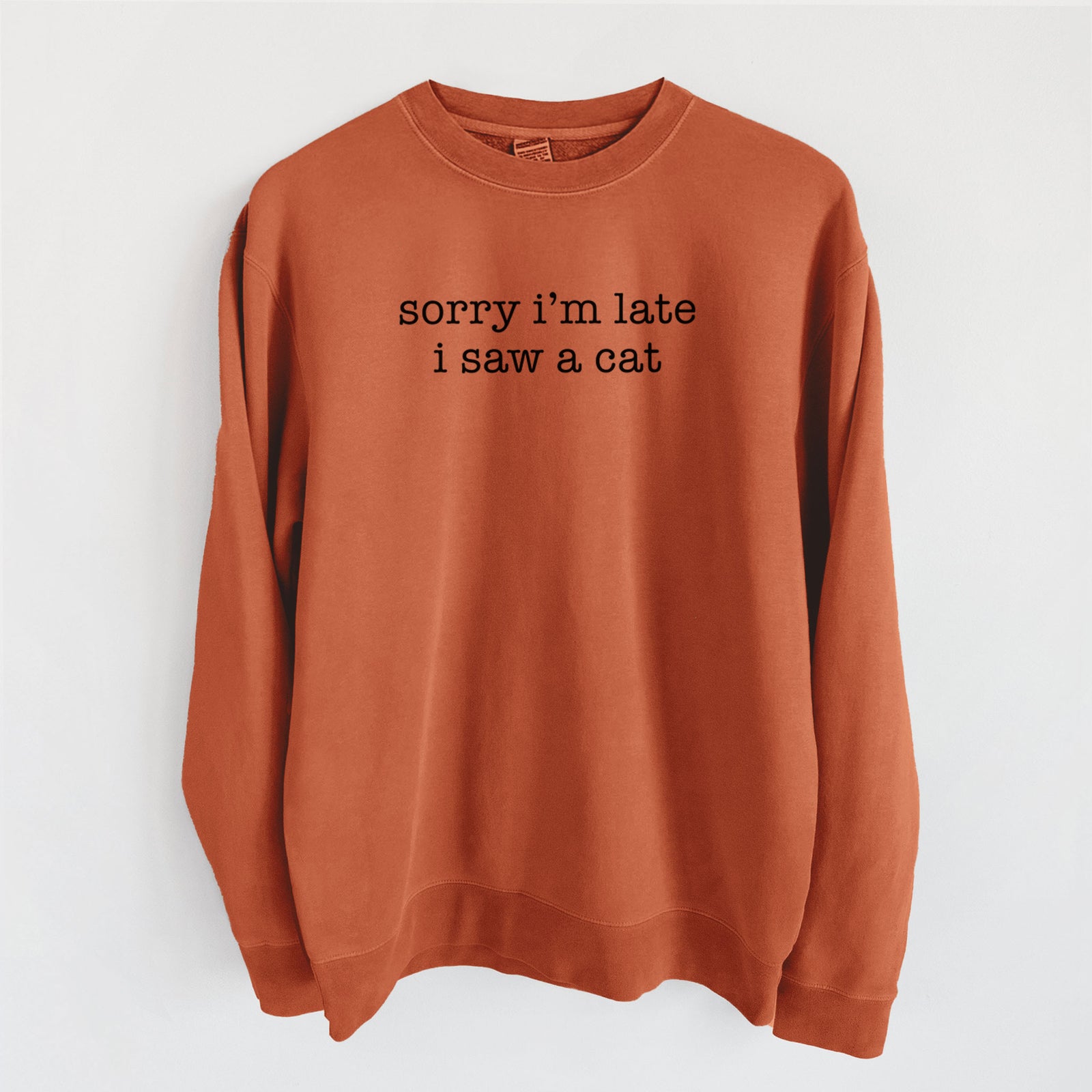 Sorry I'm Late I Saw a Cat - Unisex Pigment Dyed Crew Sweatshirt in Amber