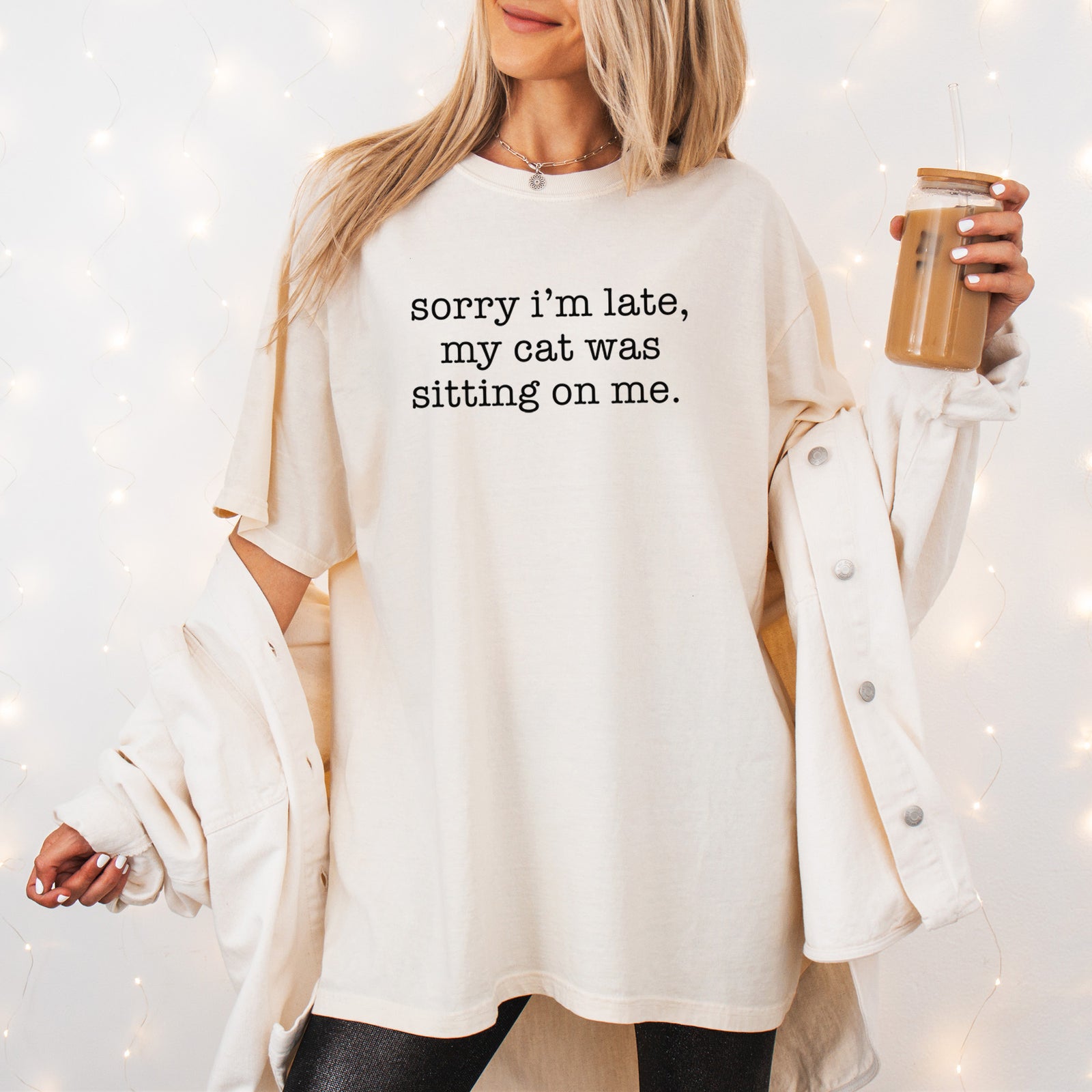 Sorry I'm Late, My Cat Was Sitting On Me. - Unisex Comfort Colors Garment-Dyed Heavyweight T-shirt, worn by model