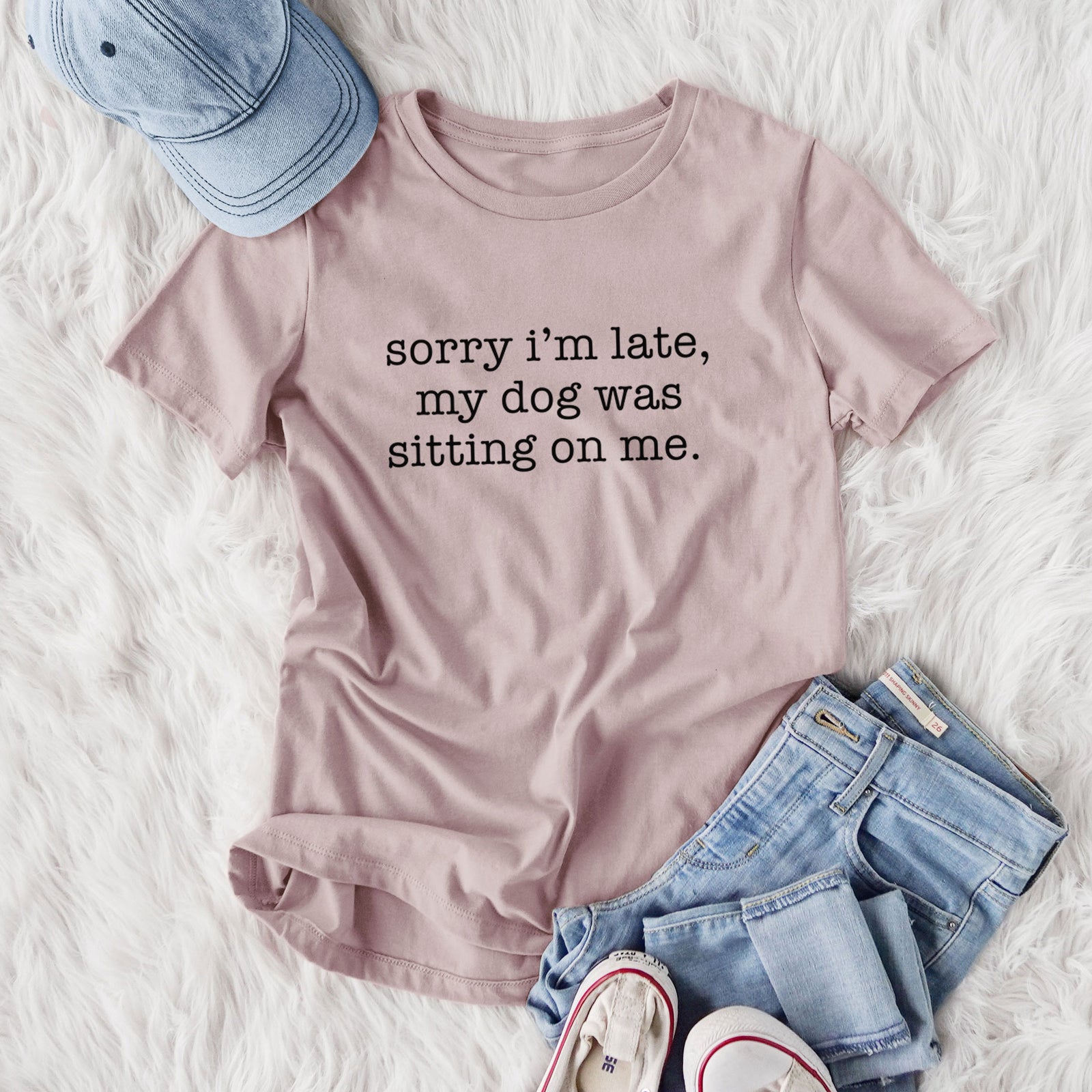 Sorry I'm Late, My Dog Was Sitting On Me. - Women's Lightweight Relaxed Fit 100% Cotton Crewneck