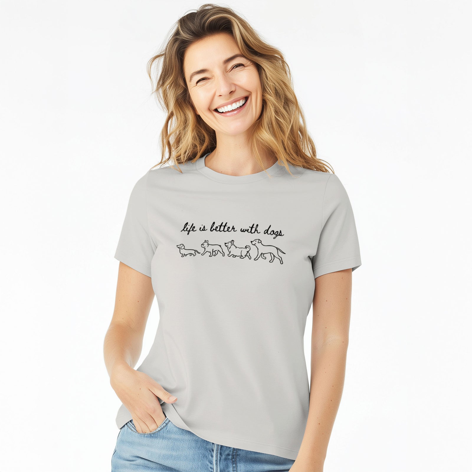 Life is Better with Dogs - Women's Lightweight Relaxed Fit 100% Cotton Crewneck