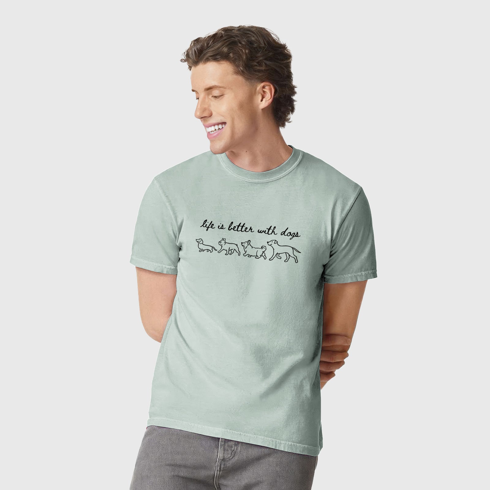 Life is Better with Dogs - Unisex Comfort Colors Garment-Dyed Heavyweight T-shirt, worn by model
