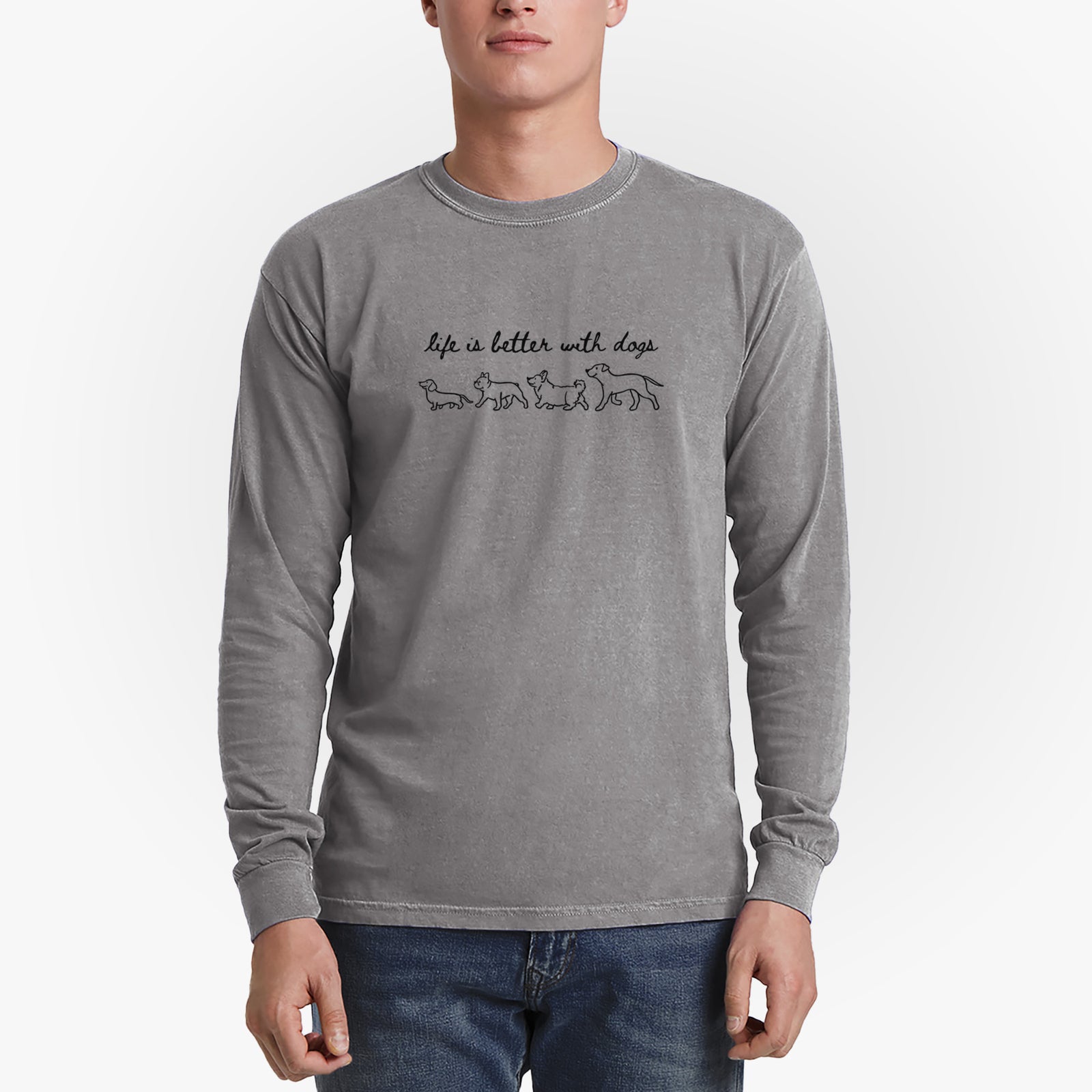 Life is Better with Dogs - Men's Heavyweight 100% Cotton Long Sleeve