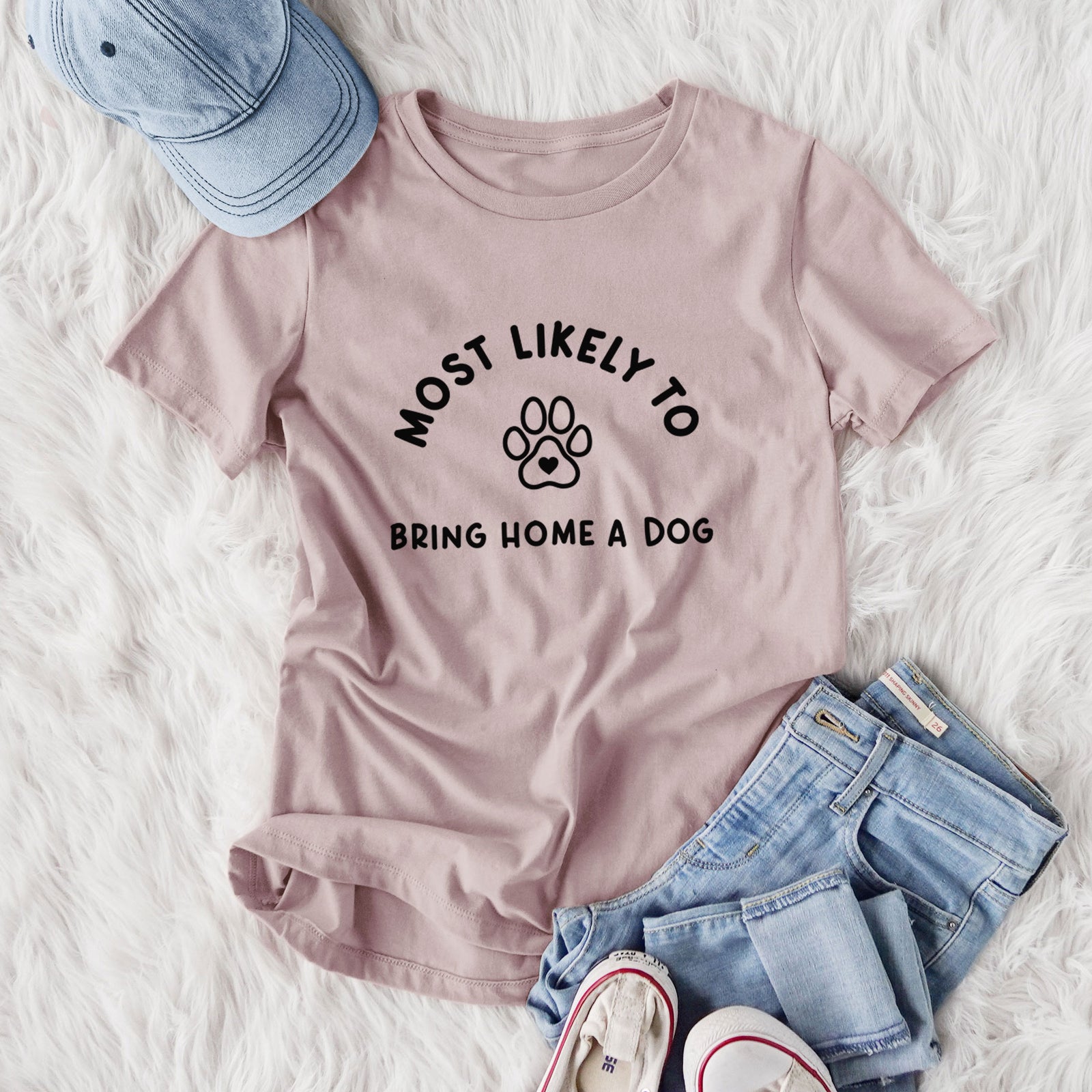 Most Likely to Bring Home a Dog - Paw - Women's Lightweight Relaxed Fit 100% Cotton Crewneck