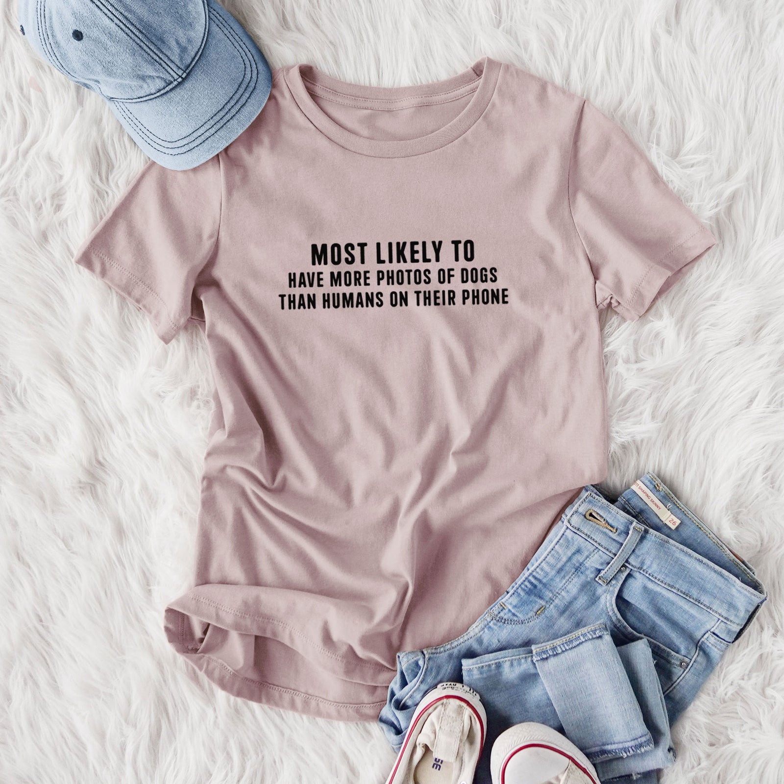 Most Likely to Have More Photos of Dogs than Humans on their Phone - Women's Lightweight Relaxed Fit 100% Cotton Crewneck