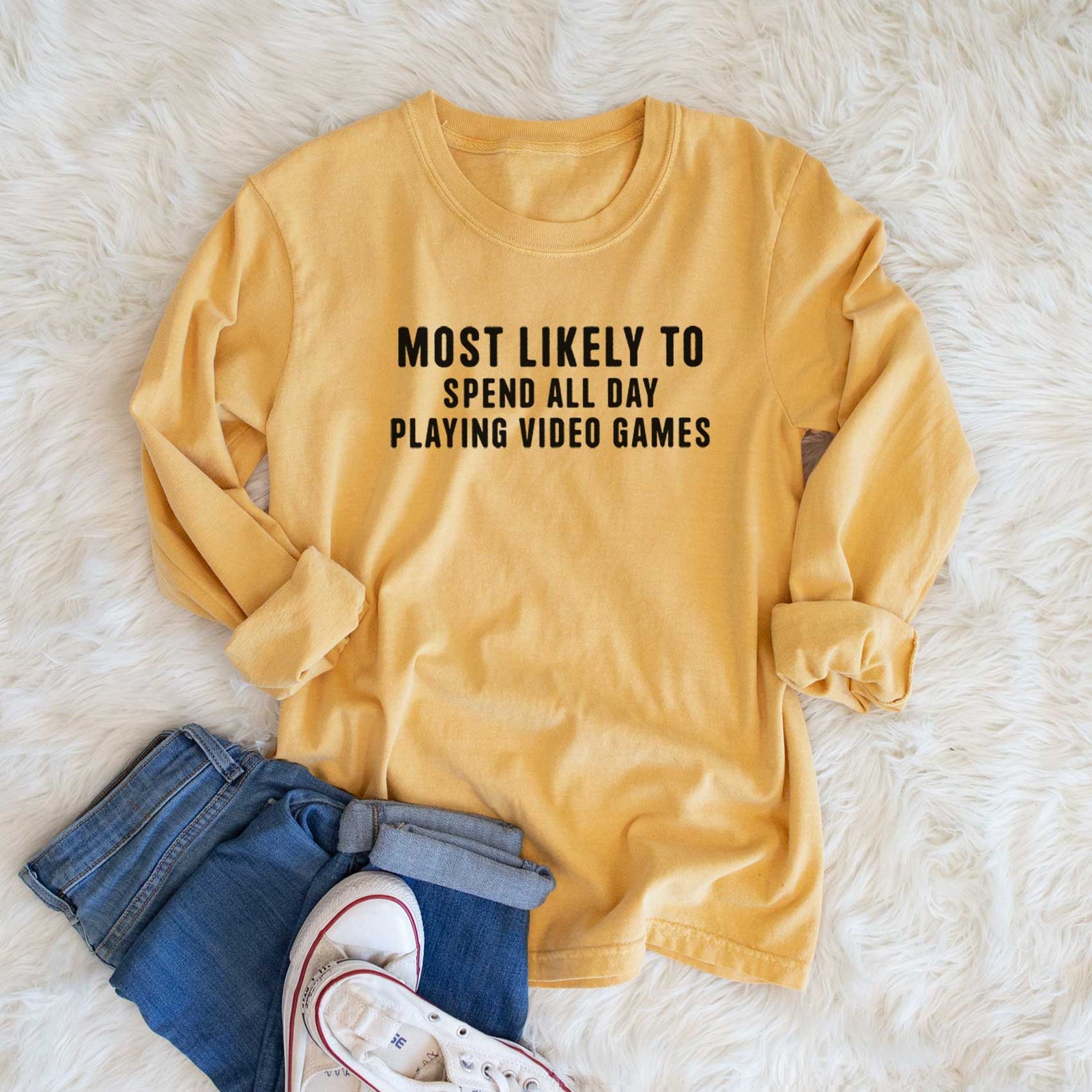 Most Likely to Spend All Day Playing Video Games - Men's Heavyweight 100% Cotton Long Sleeve