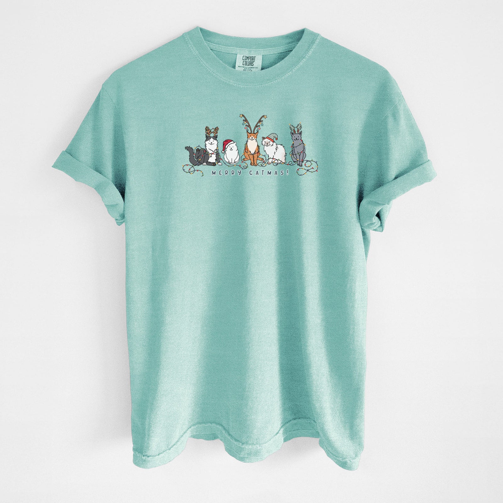 Merry Catmas - Unisex Comfort Colors Garment-Dyed Heavyweight T-shirt in Chalky Mint