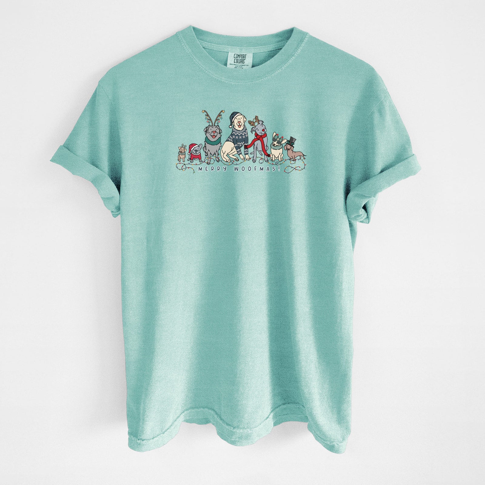 Merry Woofmas - Unisex Comfort Colors Garment-Dyed Heavyweight T-shirt in Chalky Mint