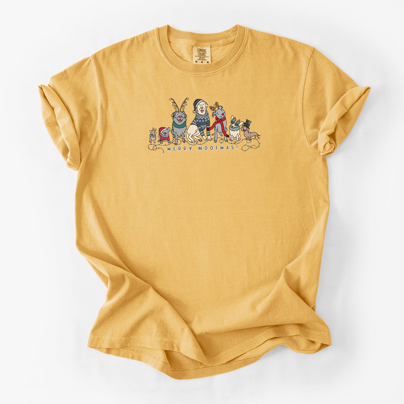 Merry Woofmas - Unisex Comfort Colors Garment-Dyed Heavyweight T-shirt in Golden Wheat