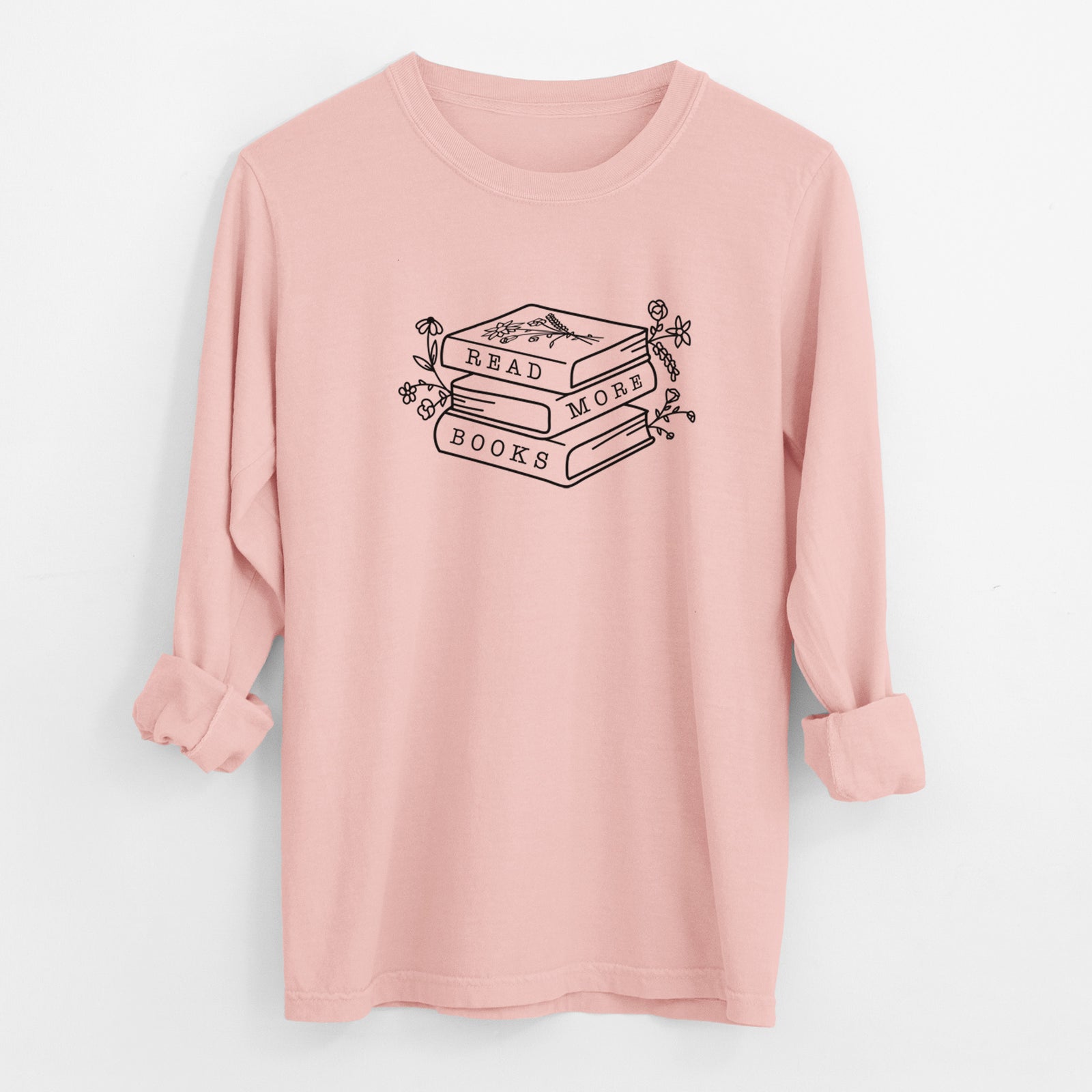 Read More Books - Floral Book Stack - Men's Heavyweight 100% Cotton Long Sleeve