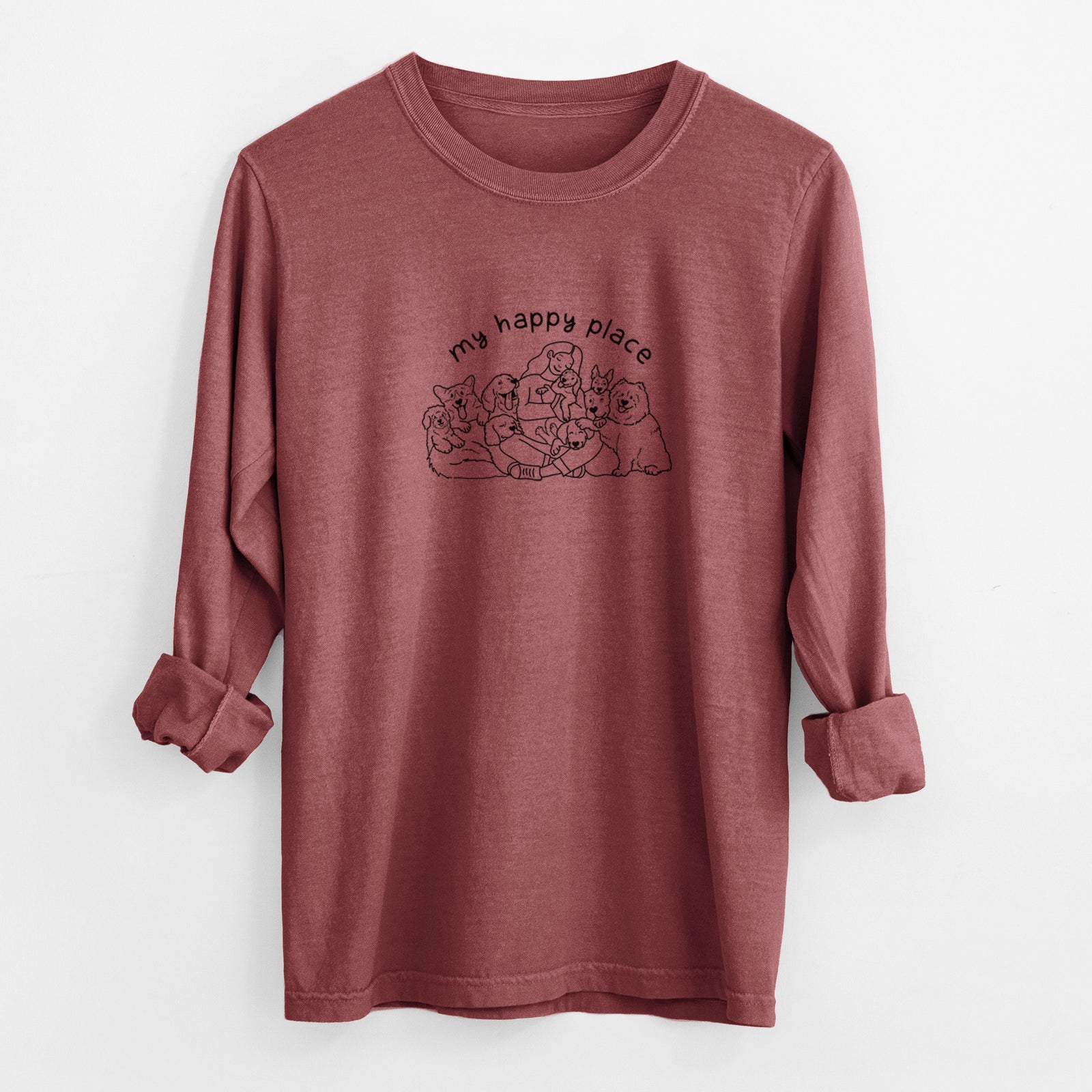 My Happy Place - Dogs - Men's Heavyweight 100% Cotton Long Sleeve