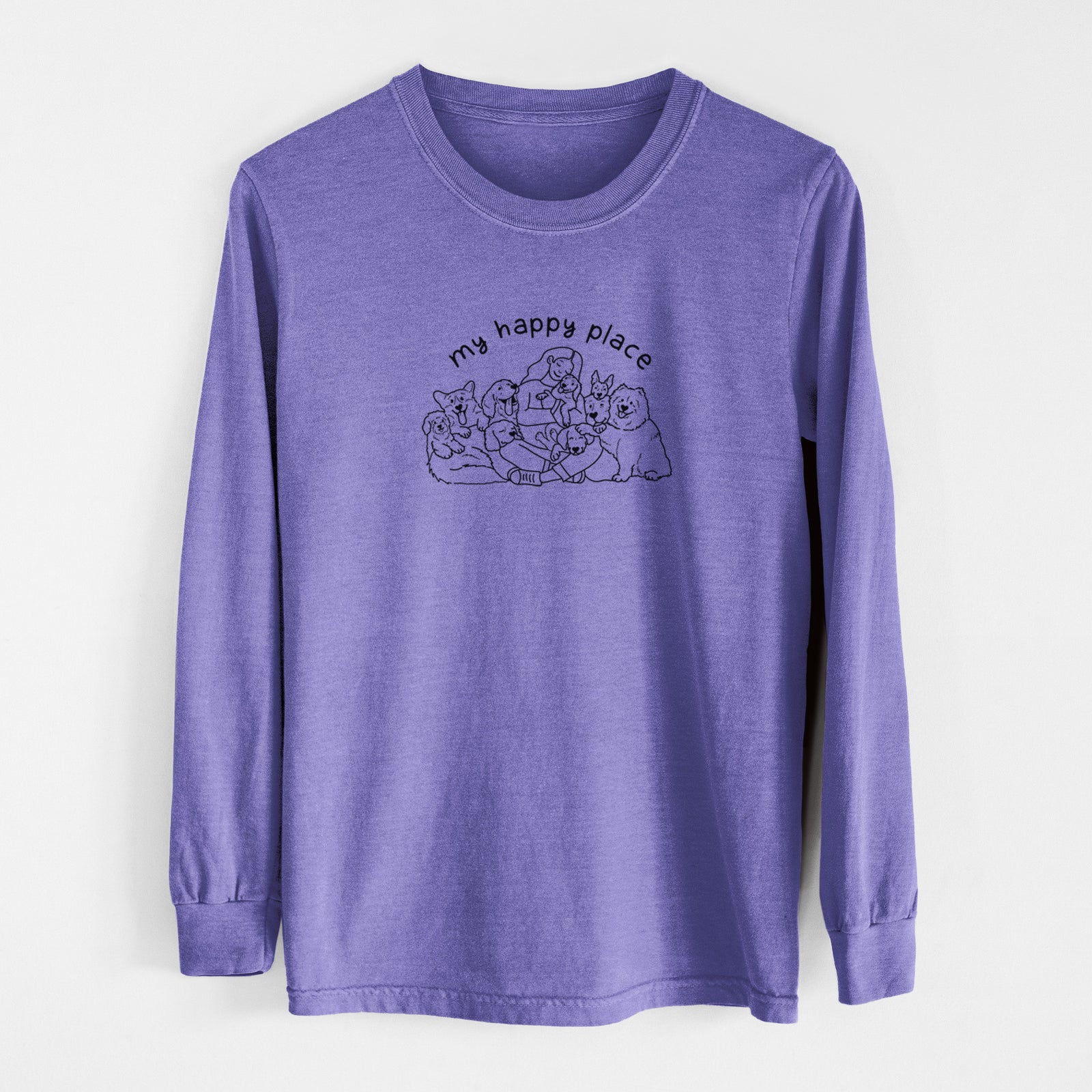 My Happy Place - Dogs - Men's Heavyweight 100% Cotton Long Sleeve