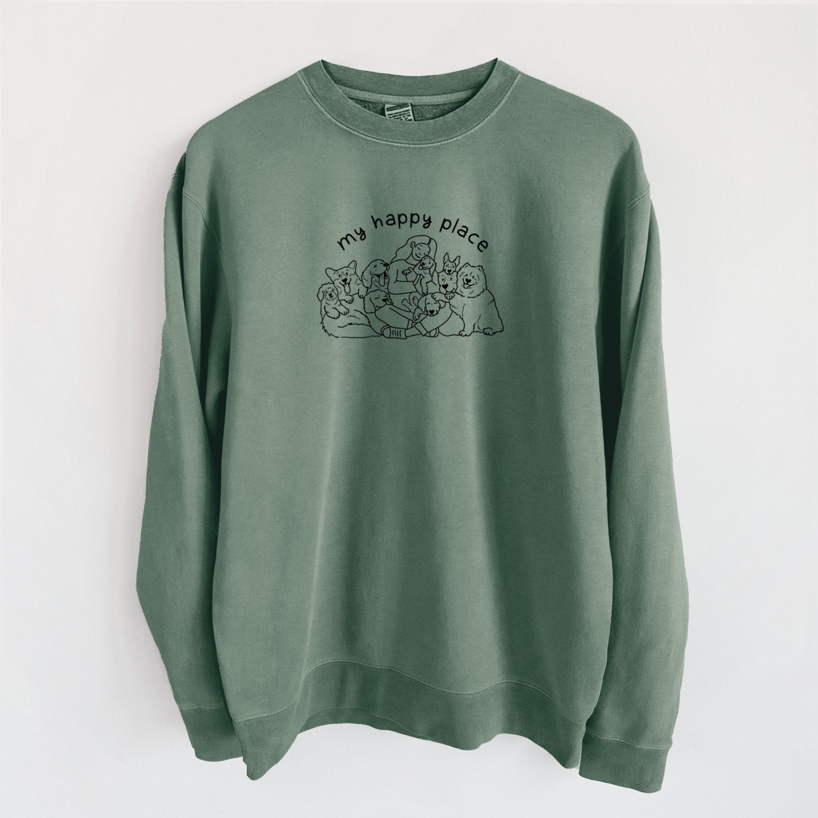 My Happy Place - Dogs - Unisex Pigment Dyed Crew Sweatshirt in Alpine Green
