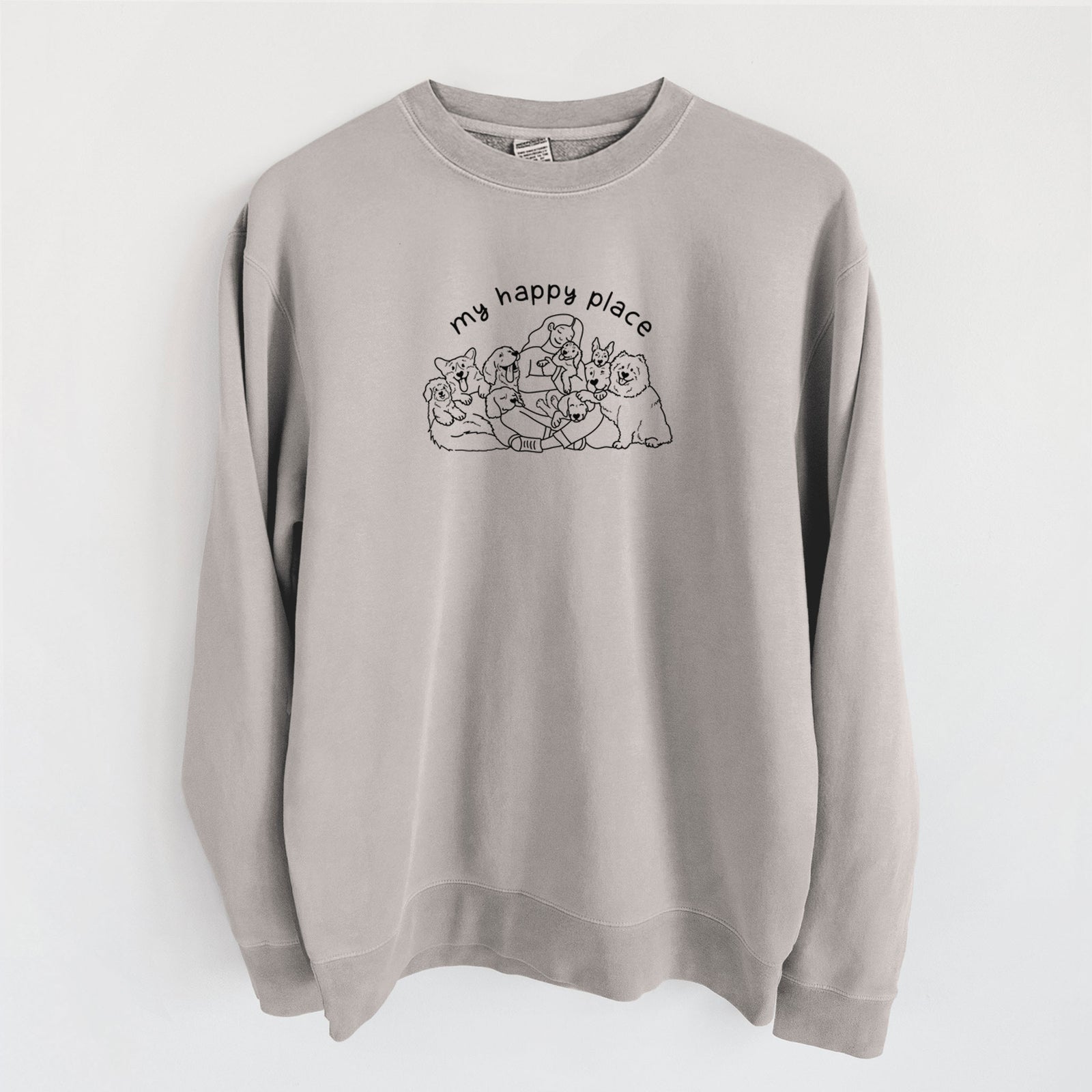 My Happy Place - Dogs - Unisex Pigment Dyed Crew Sweatshirt in Cement