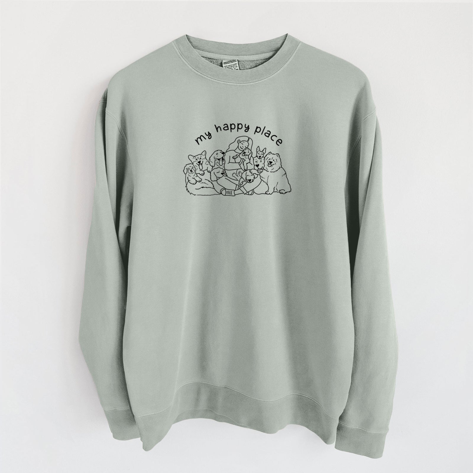 My Happy Place - Dogs - Unisex Pigment Dyed Crew Sweatshirt in Sage
