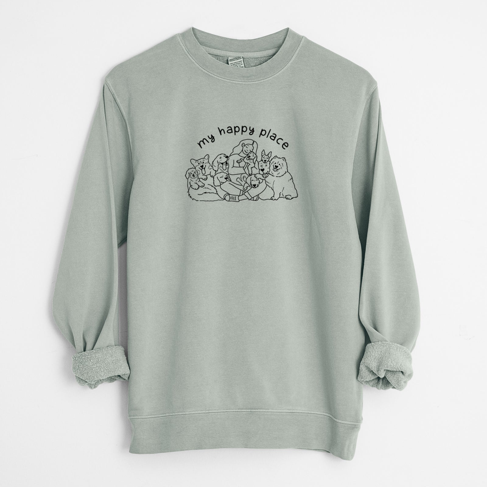 My Happy Place - Dogs - Unisex Pigment Dyed Crew Sweatshirt in Sage