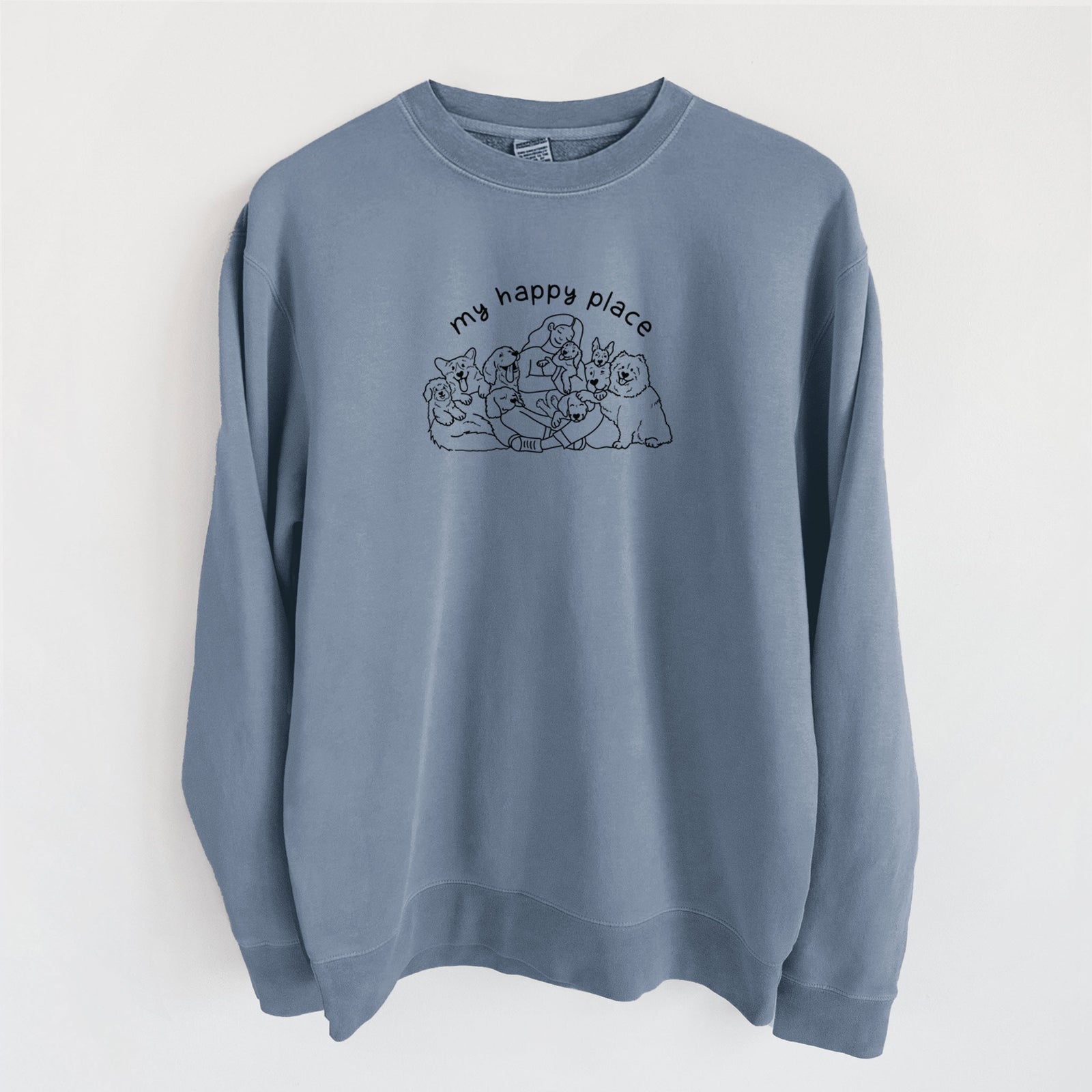 My Happy Place - Dogs - Unisex Pigment Dyed Crew Sweatshirt in Slate Blue