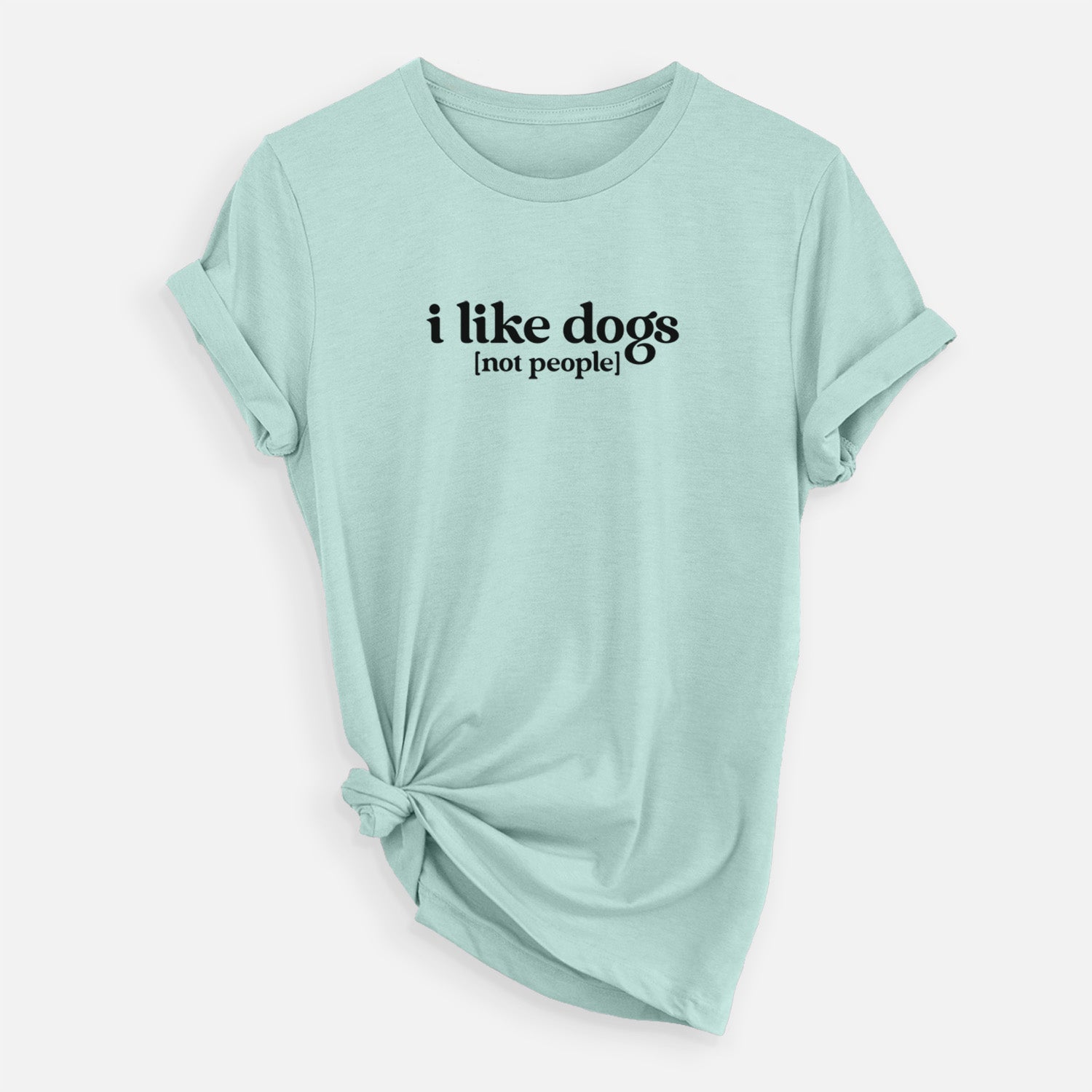 'I like dogs - not people' design on a Heather Sage Unisex crewneck