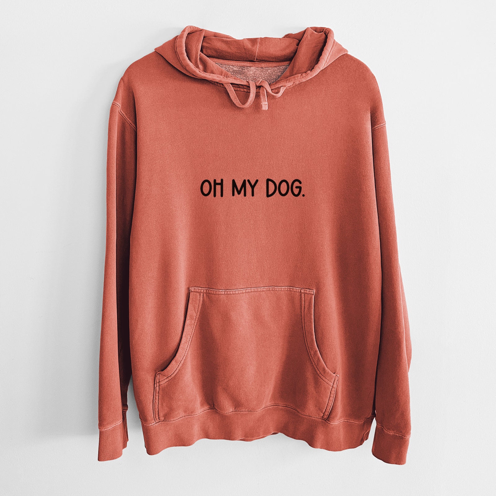 'Oh My Dog' design on an Amber Unisex pigment dyed hoodie