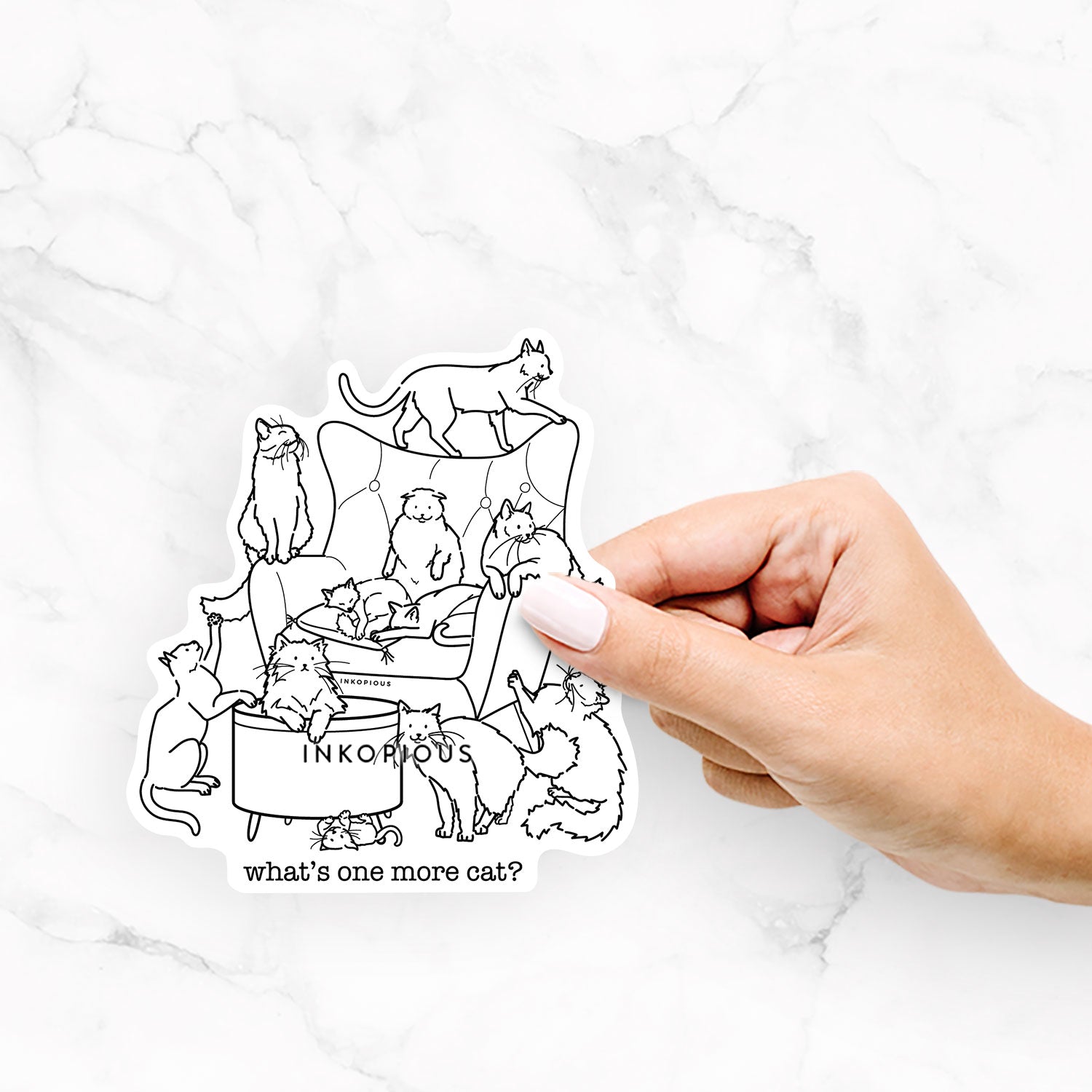 'What's One More Cat?-' design on a decal sticker