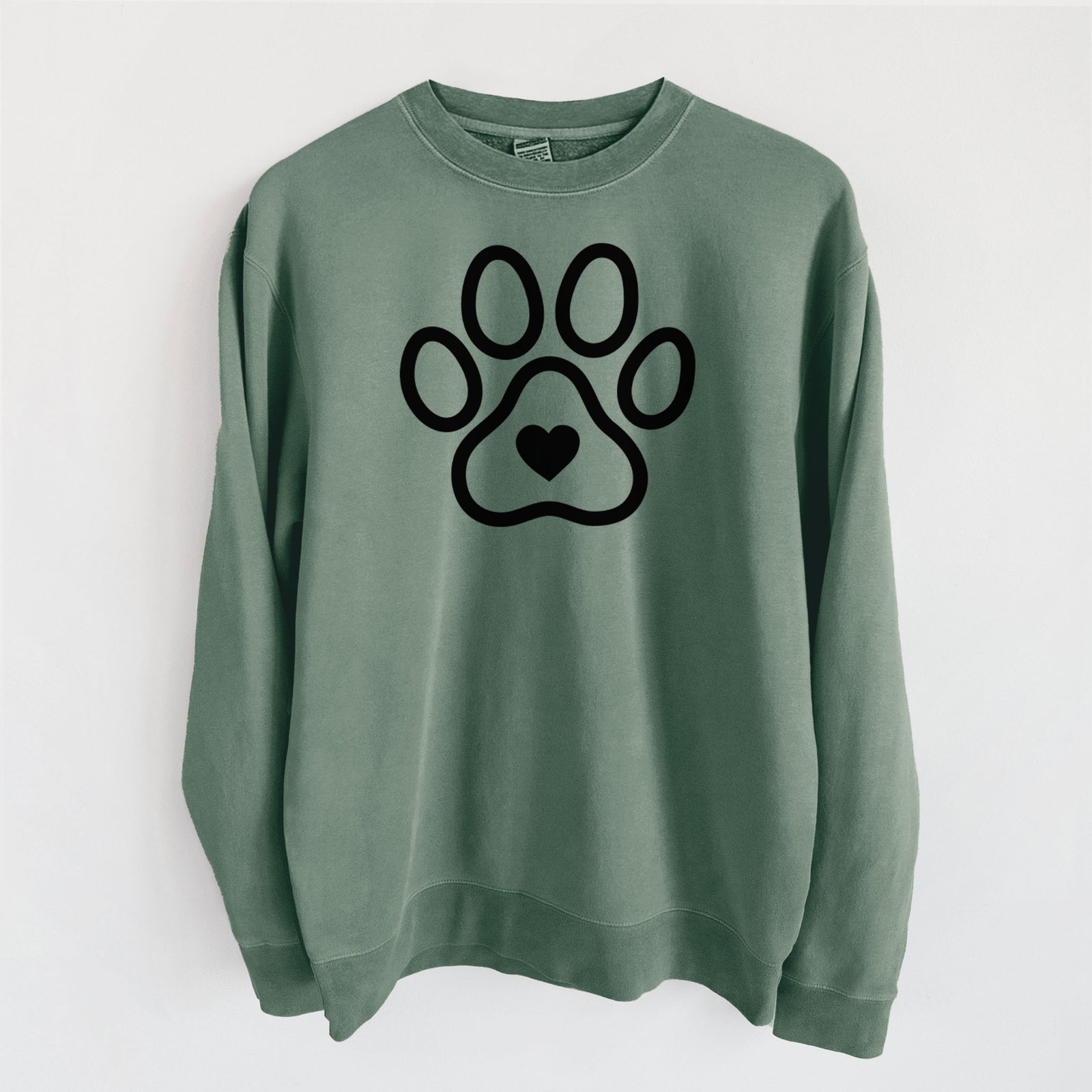 Paw with Heart - Unisex Pigment Dyed Crew Sweatshirt in Alpine Green