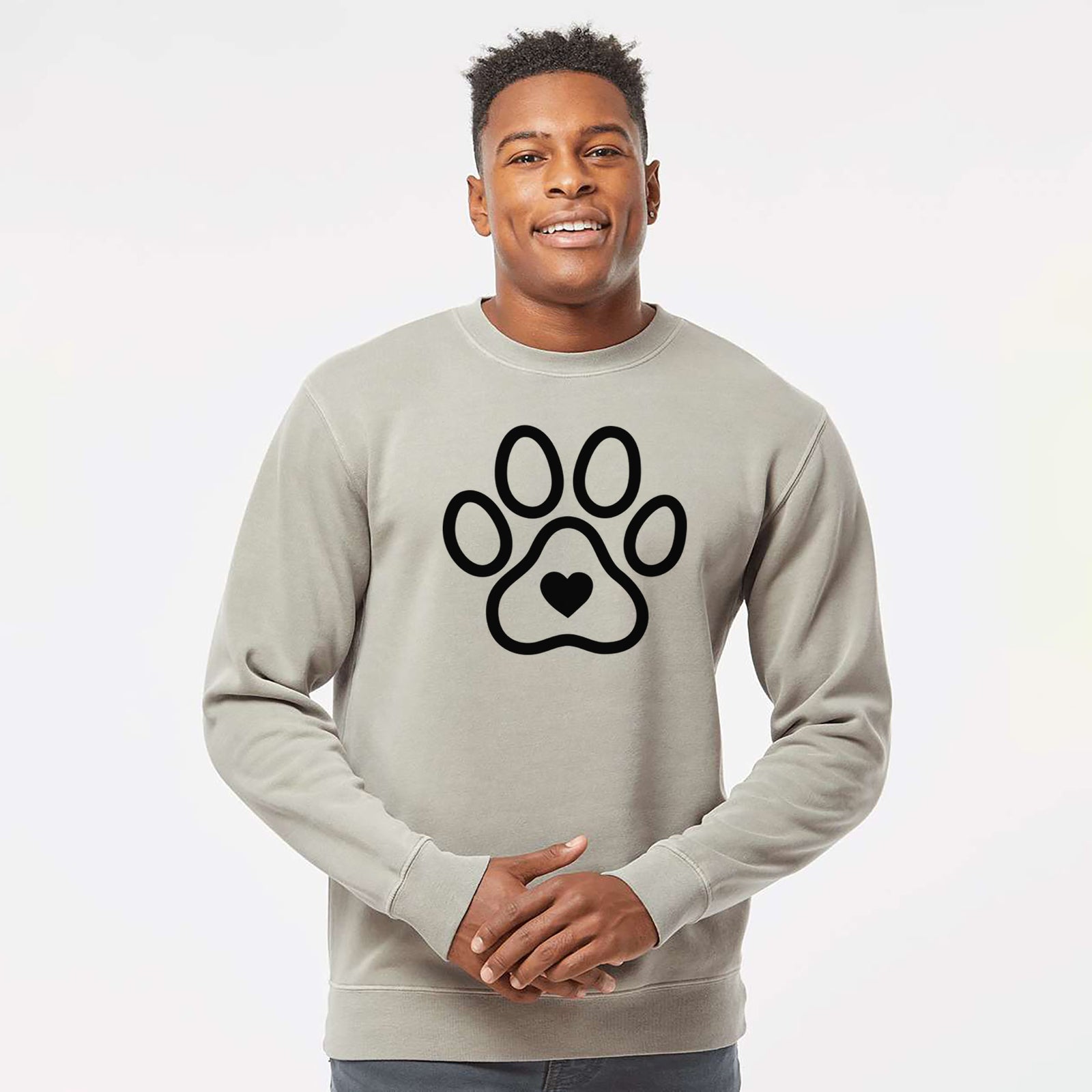 Paw with Heart - Unisex Pigment Dyed Crew Sweatshirt in Cement