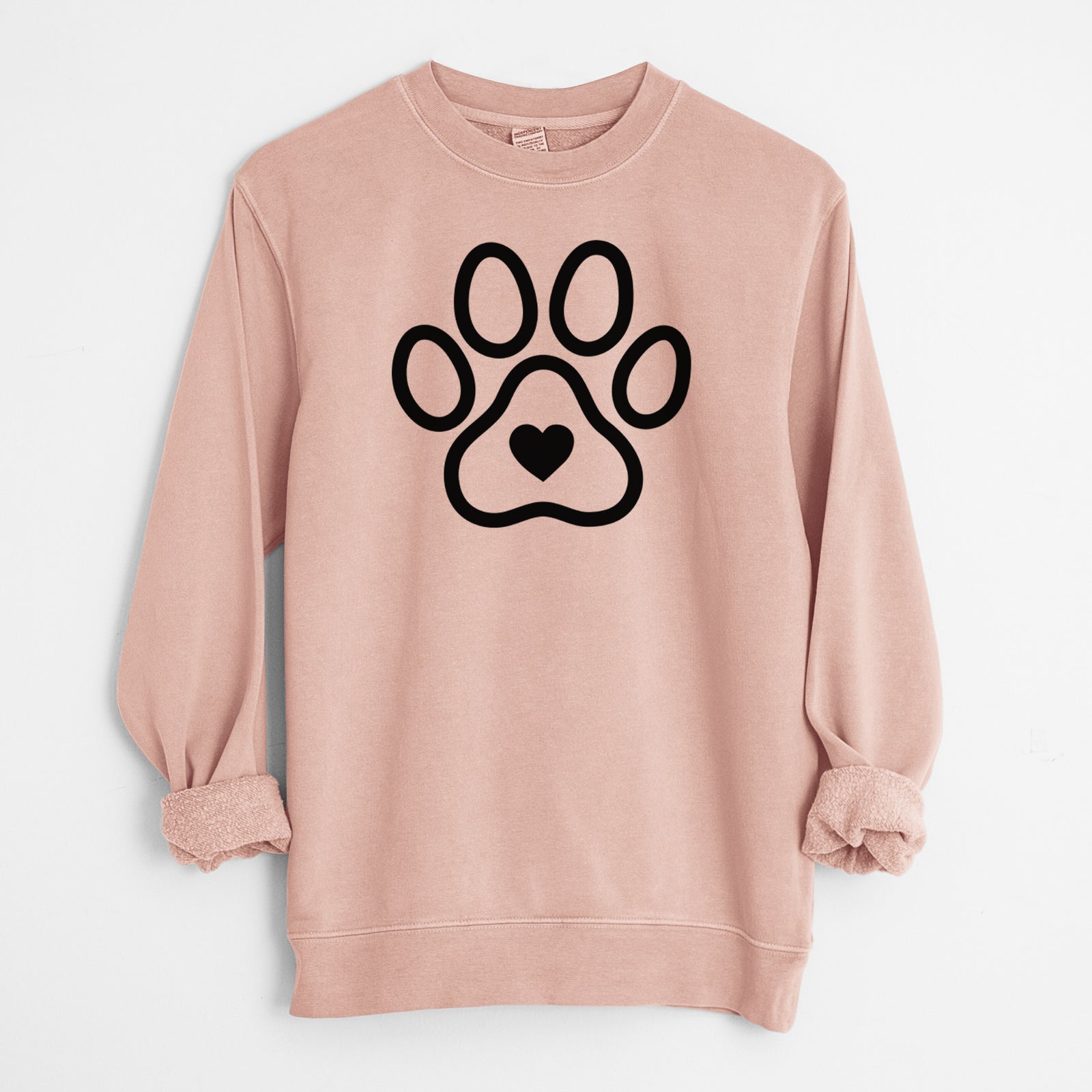 Paw with Heart - Unisex Pigment Dyed Crew Sweatshirt in Dusty Pink